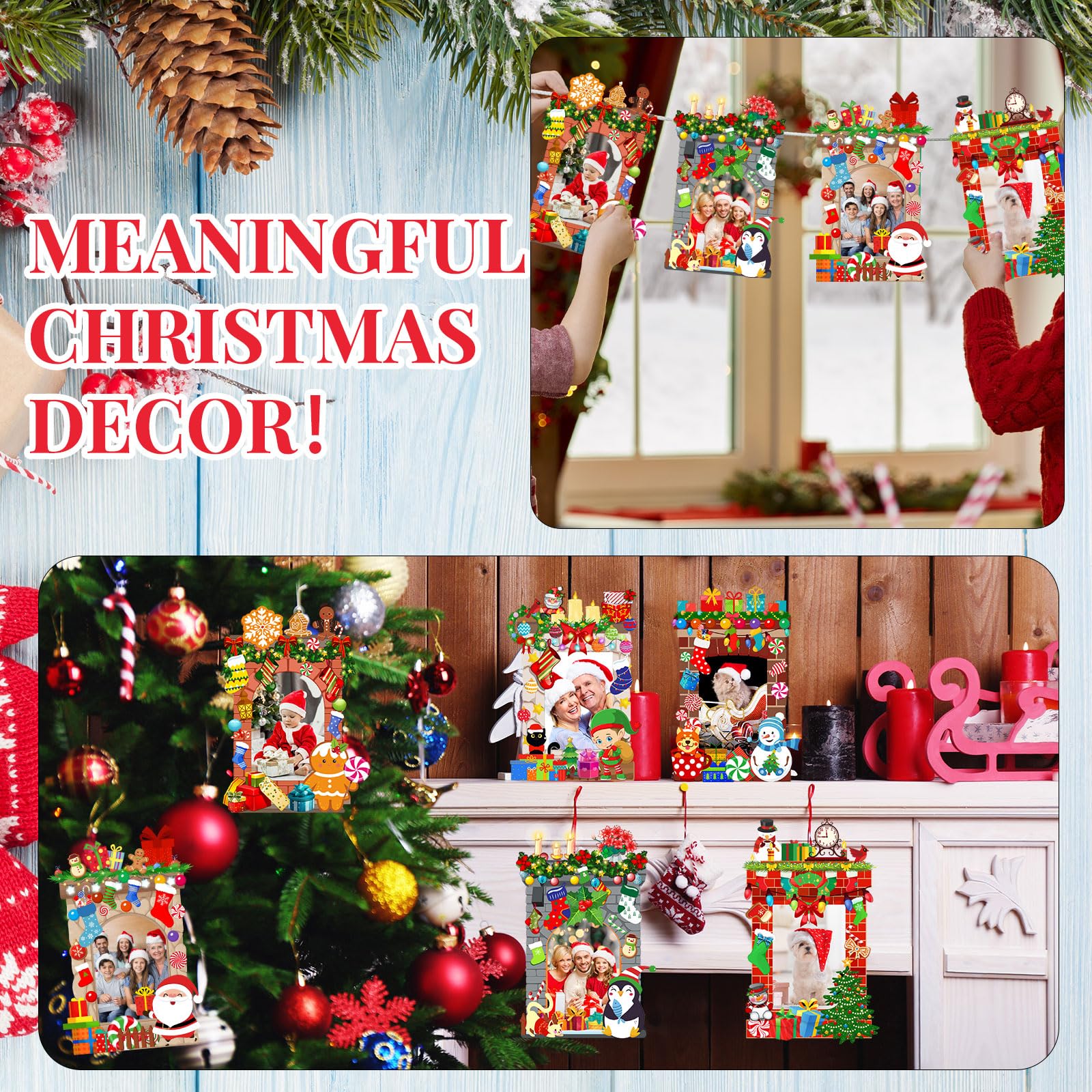 WILLBOND 36-Pack Christmas DIY Photo Frames Kit for Kids - Xmas Tree Ornaments with Stickers for Holiday Party Decor (Fireplace)