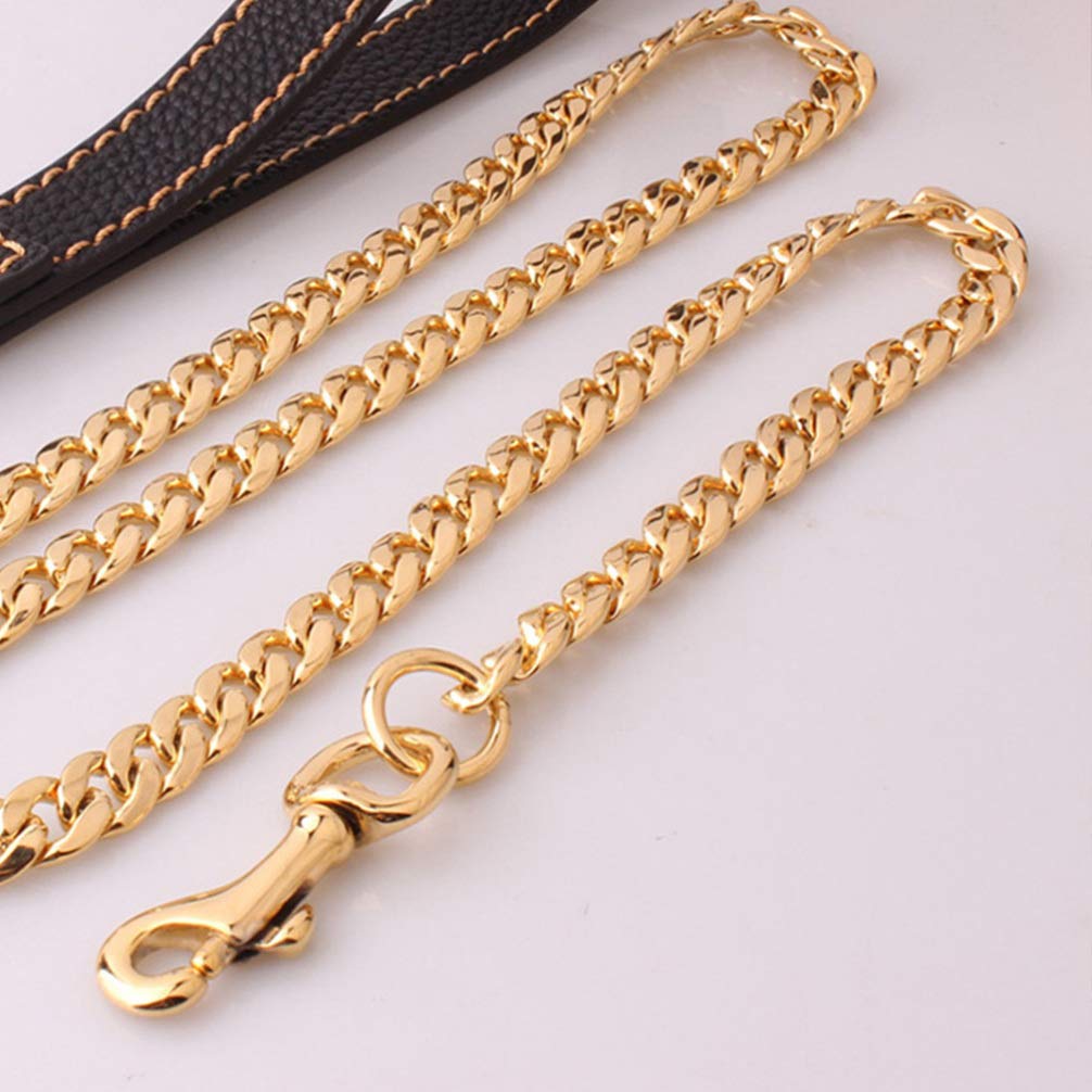Premium Heavy Duty Dog Leash with Soft Padded Leather Handle & Gold Stainless Steel Chain - Strong Traction Rope for Small & Large Dogs - Perfect for Walking, Training & Outdoor Adventures