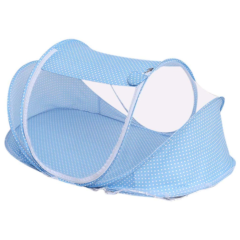Portable Folding Baby Travel Crib with Mosquito Net - Lightweight, Breathable & Foldable Infant Bed for Home, Travel & Outdoor Use (Color: Blue)