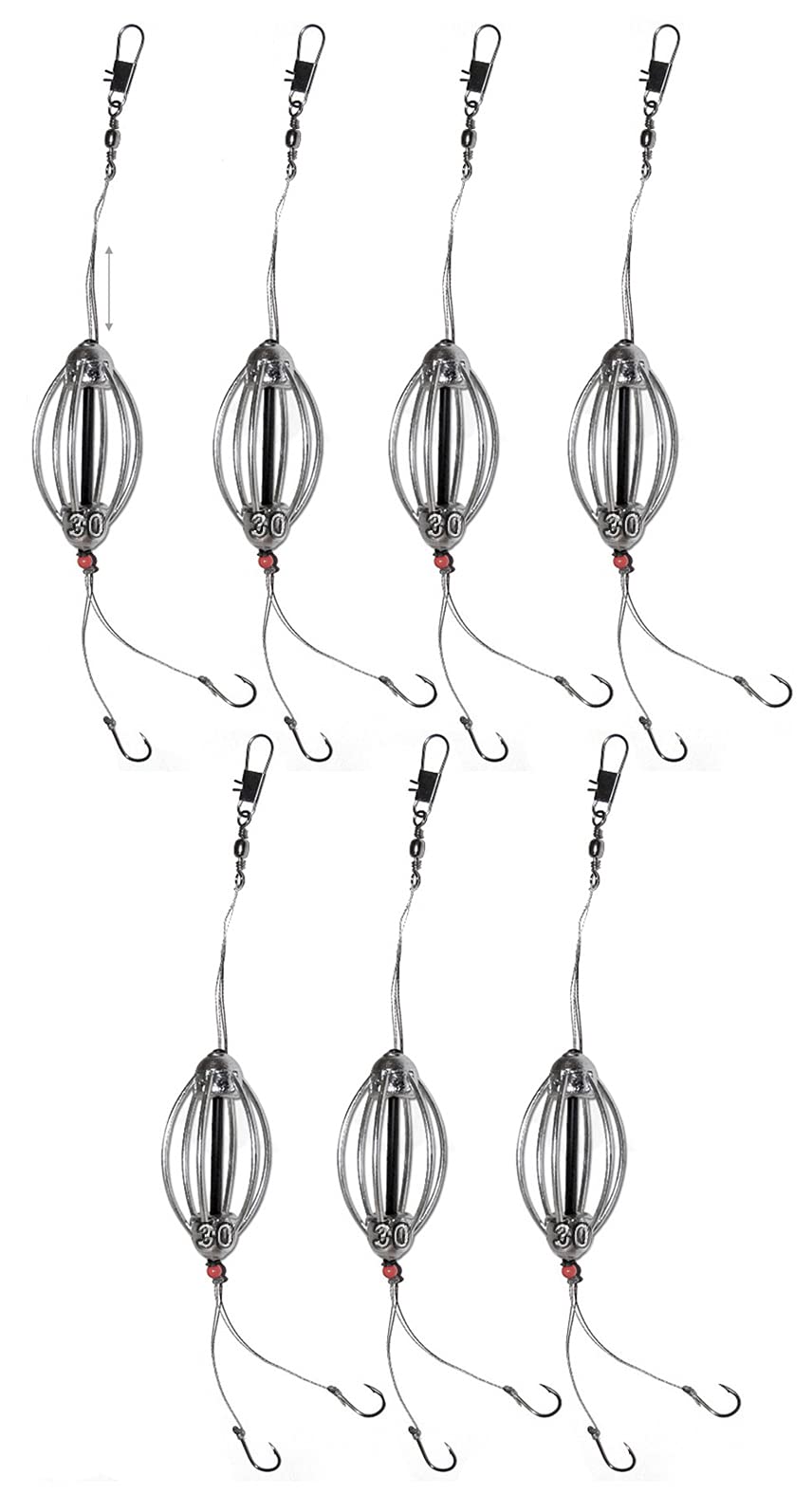7pcs Carp Cask Steel Fishing Bait Feeder 1oz - Inline Fishing Rig Hook #4 - Durable Fishing Tackle for Freshwater & Saltwater Angling - Perfect for Carp, Catfish, and Bass Fishing