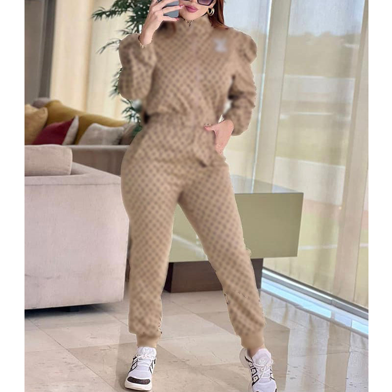 Printed Turtleneck Sports Two-Piece Set - Women's Trendy Matching Outfit for Yoga, Gym & Casual Wear | Fashionable Activewear Set