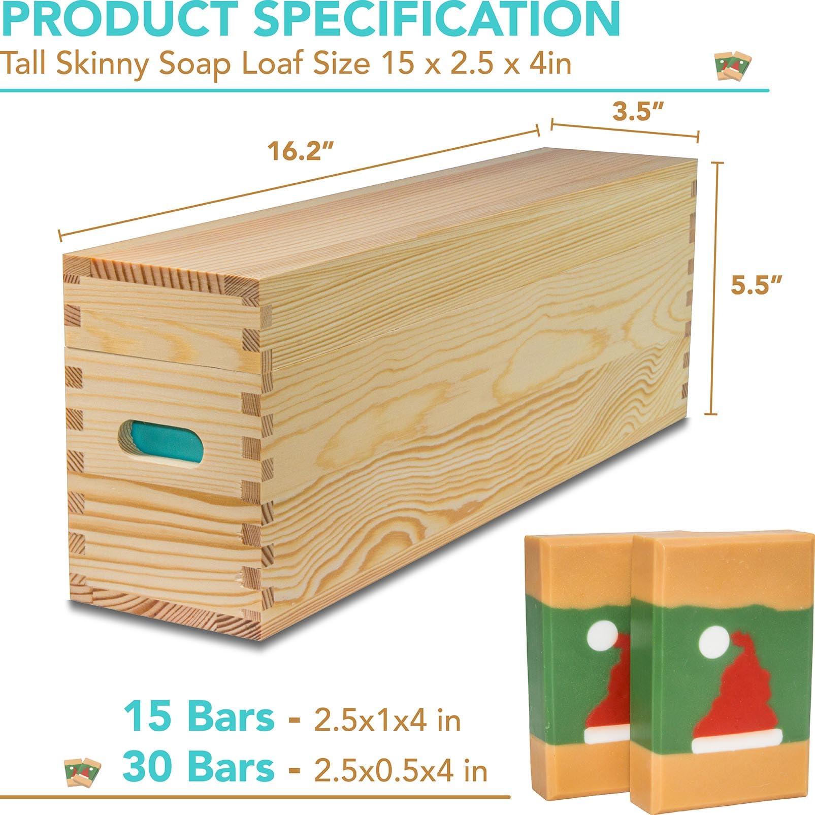 Tall Skinny Wooden Soap Molds for Soap Making - 5 lb Large Rectangle Silicone Loaf Mold with Lid (80oz) - Perfect for Handmade Soap, DIY Gifts & Home Crafting