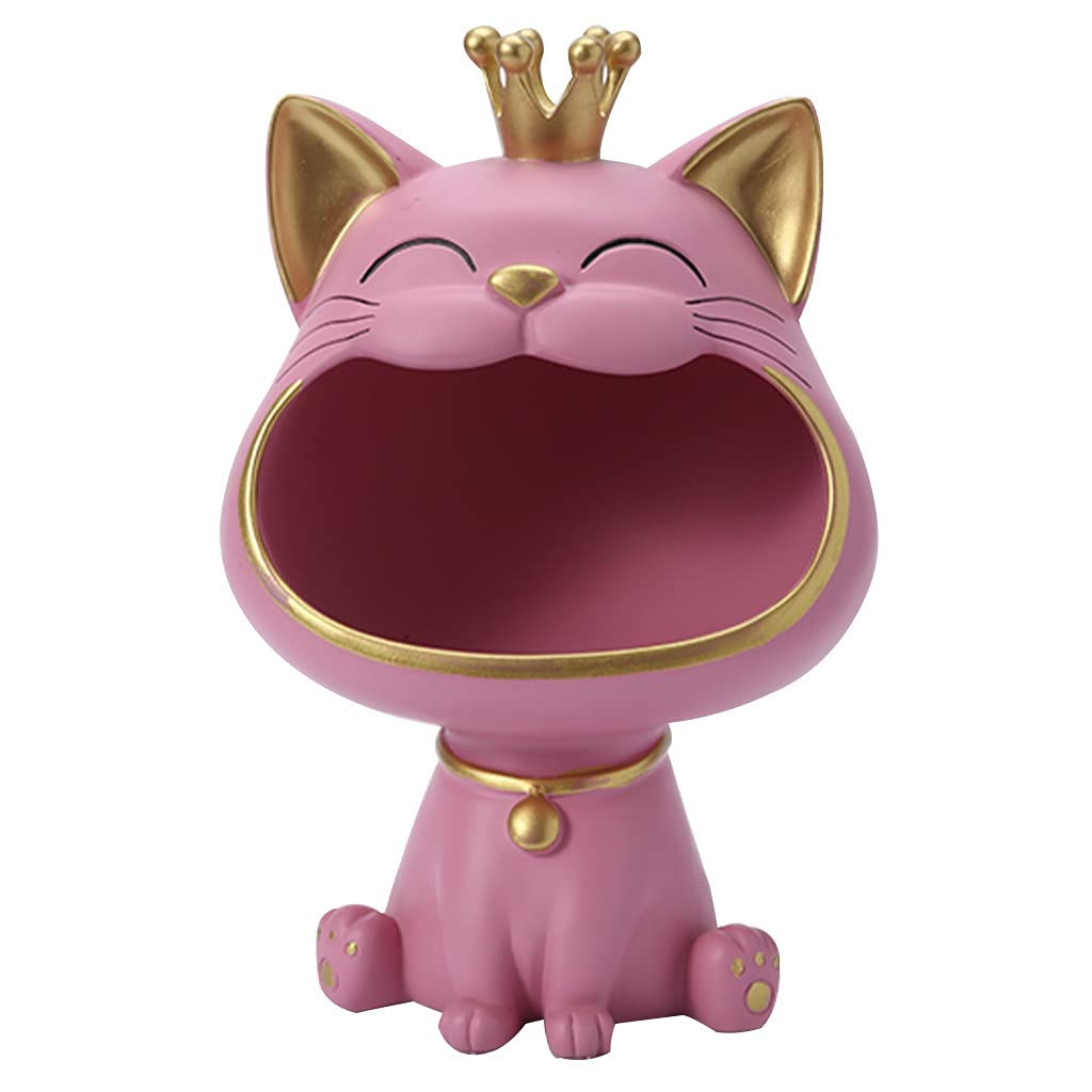 Lucky Cat Key Storage Box - Cute Animal Key Holder & Jewelry Dish for Home Decor, Desktop Organizer for Keys, Phone, Wallet, Coins (Pink) - Perfect for Bedroom, Office & Entryway Organization