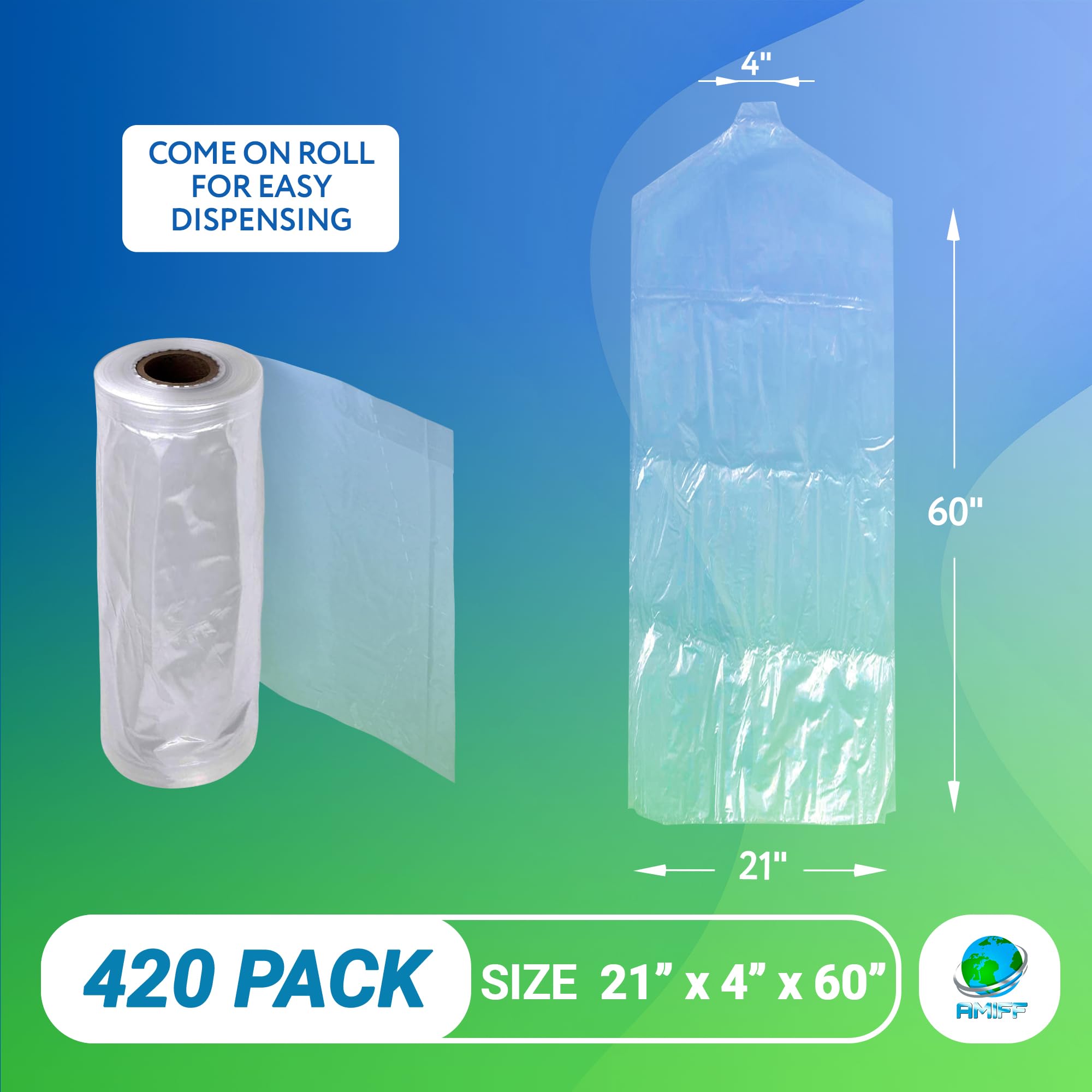 420 Clear Plastic Garment Bags for Hanging Clothes - Roll with Hanger Holes, 21