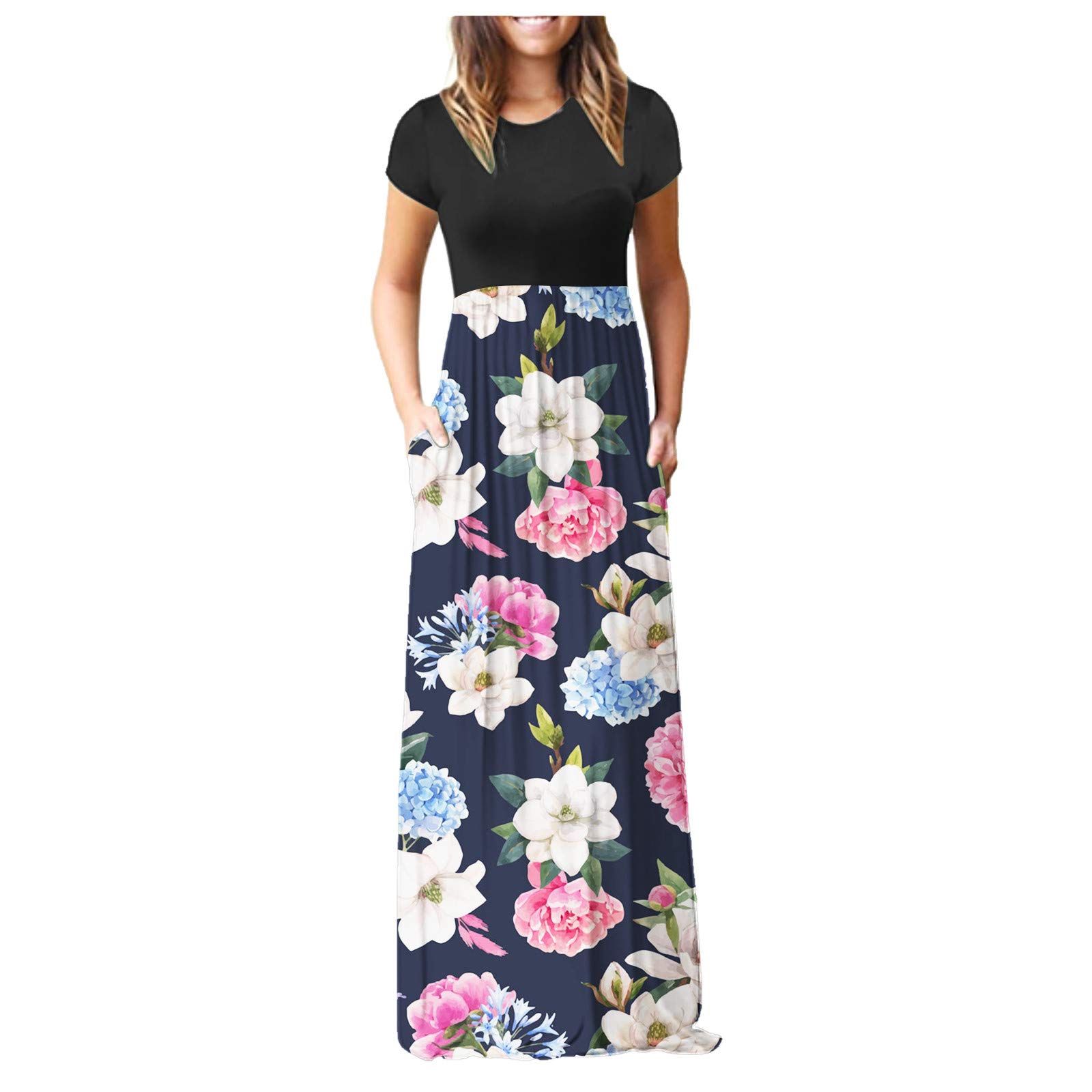 QWKLEAJ Plus Size Empire Waist Long Maxi Dress for Women - Flowy Casual Sundress with Pockets, Formal Occasion Wear | Perfect for Beach Vacations, Summer Parties & Evening Events