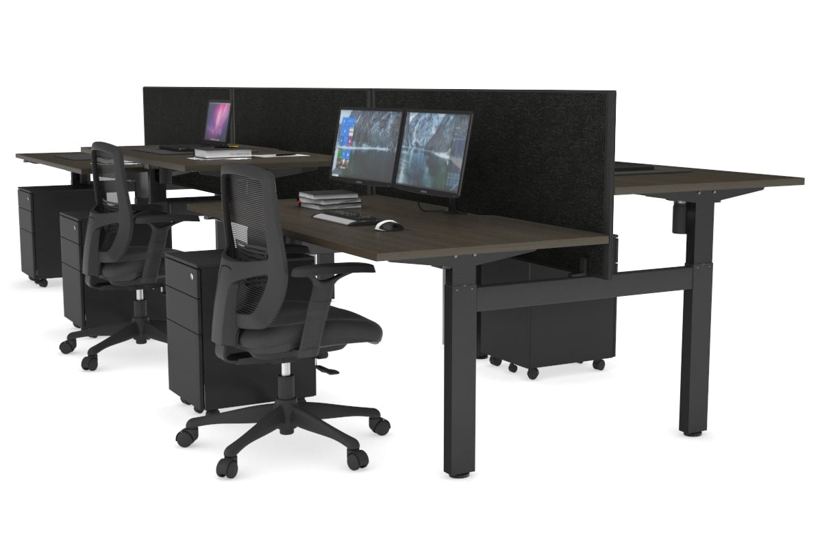 Adjustable 6-Person H Bench Workstation - Black Frame [1200L x 800W with Cable Management] for Office, Coworking Space & Conference Room