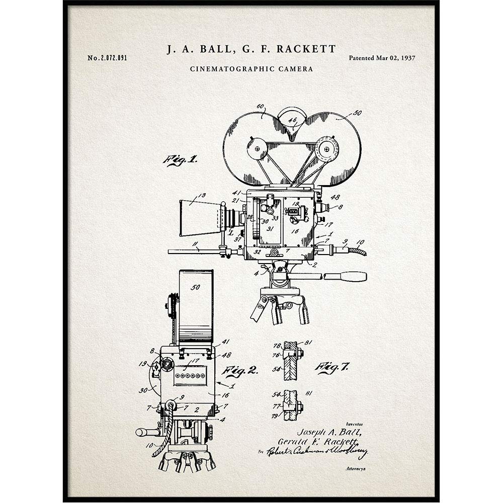 Vintage 1937 Movie Camera Patent Print - Cinematography Blueprint Art Poster for Home Theater Decor & Director Gifts (QP716) | Perfect for Film Studios, Movie Theaters & Cinema Lovers