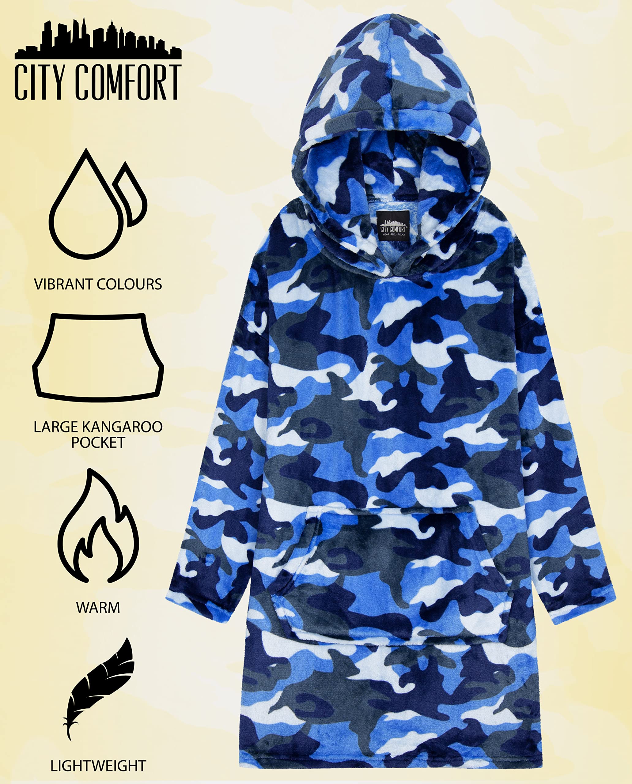 CityComfort Kids & Teens Oversized Fleece Pullover Plaid Sweatshirt - Cozy Winter Wear for School & Outdoor Activities