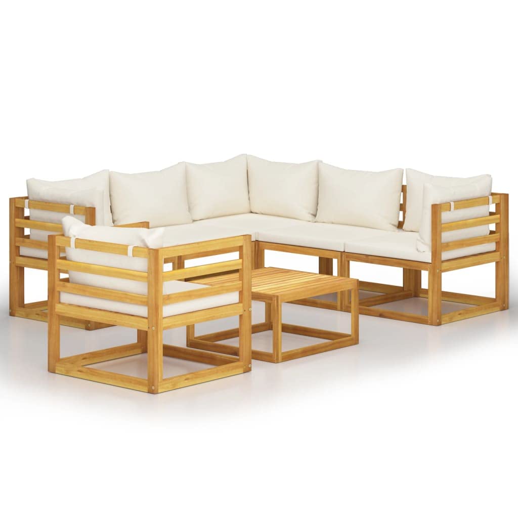7-Piece VidaXL Patio Lounge Set - Modern Cream Acacia Wood Outdoor Sectional Sofa with Cushions & Coffee Table for Garden, Backyard, Poolside Relaxation