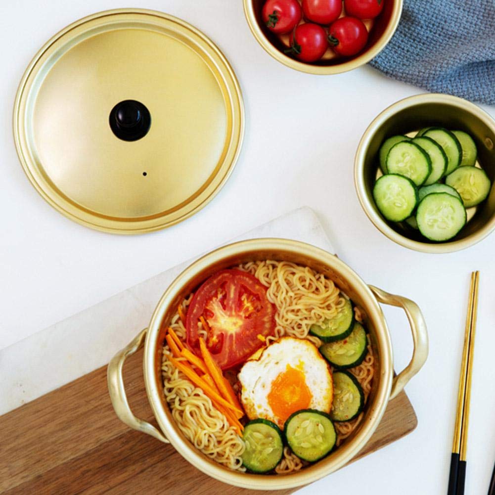 Premium Korean Ramen Noodle Pot - Yellow Aluminum Stockpot with Lid for Authentic Korean Noodles | Durable Kitchen Cookware for Ramen, Soup & Stew | Perfect for Home Cooking & Restaurant Use