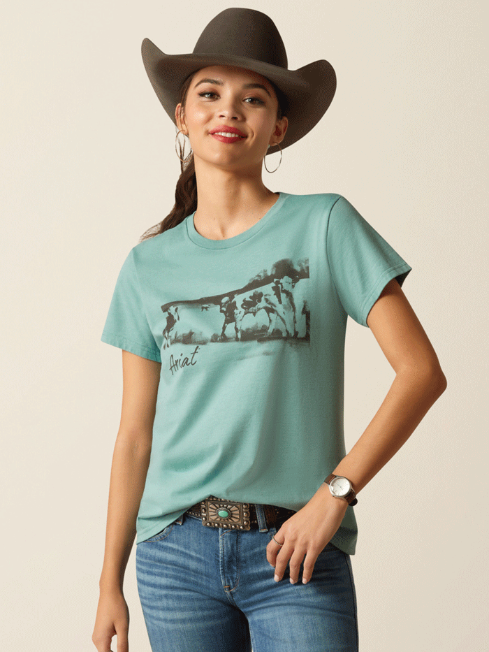 Ariat Women's Wholesome Heffers Short Sleeve T-Shirt - Ocean Blue Heather | Casual Western Style Tee for Ranch, Rodeo & Everyday Wear