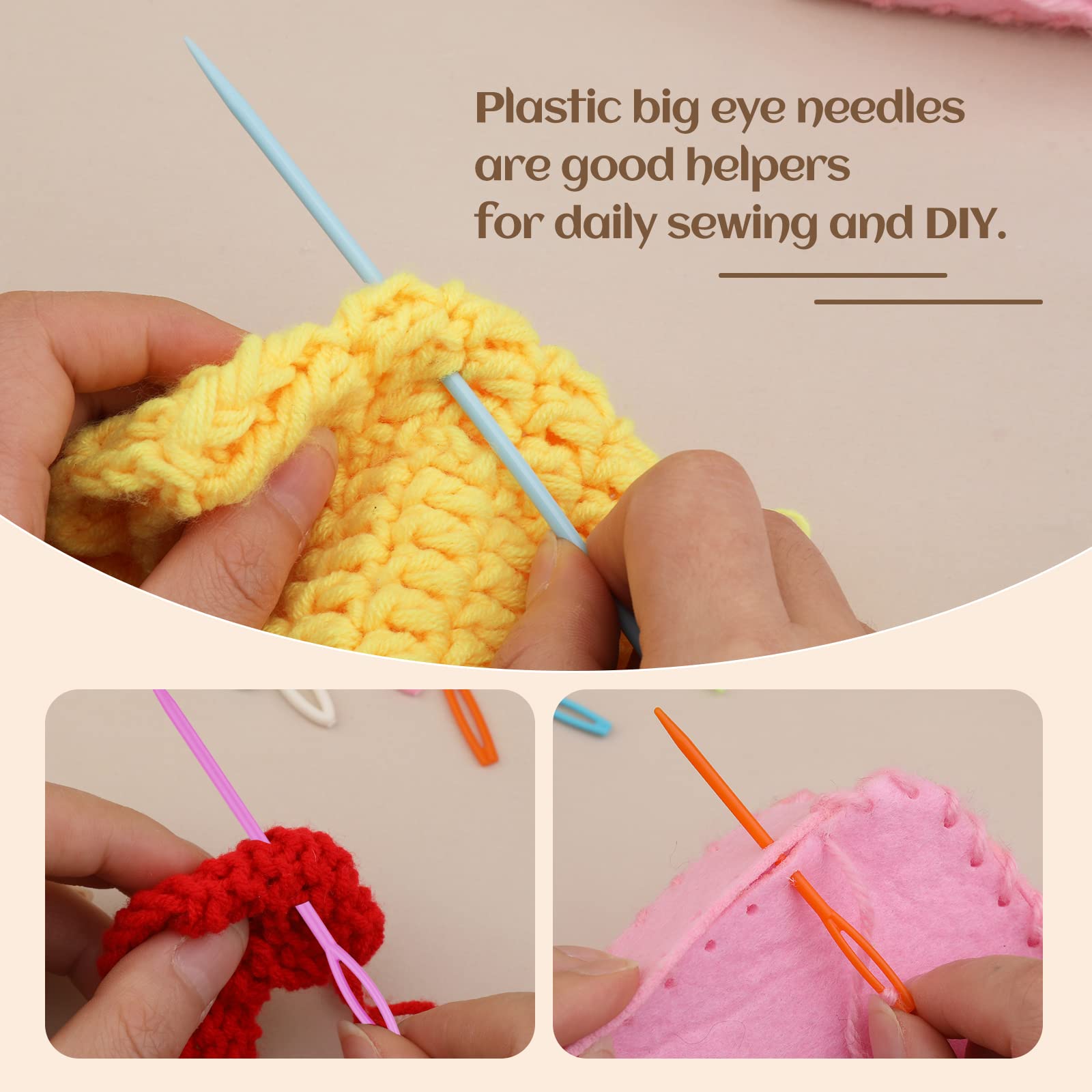 SUVSOON 60PCS Plastic Sewing Needles Set (7cm/9cm/15cm) - Large Eye Yarn Needles for DIY Crafts, Knitting & Embroidery - Safe Plastic Needles for Kids & Adults - Perfect for Handmade Projects, Crochet & Sewing