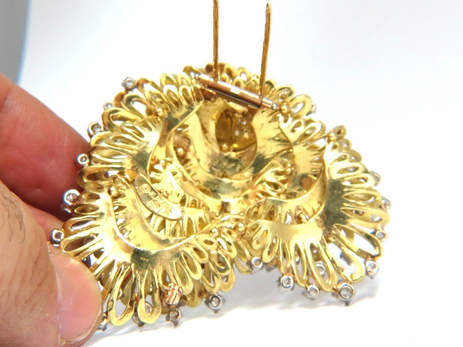 ERWIN PEARL 8.00ct Natural Diamonds & Red Spinel Brooch Pin 18KT Gold - Elegant Jewelry for Weddings, Parties & Special Occasions