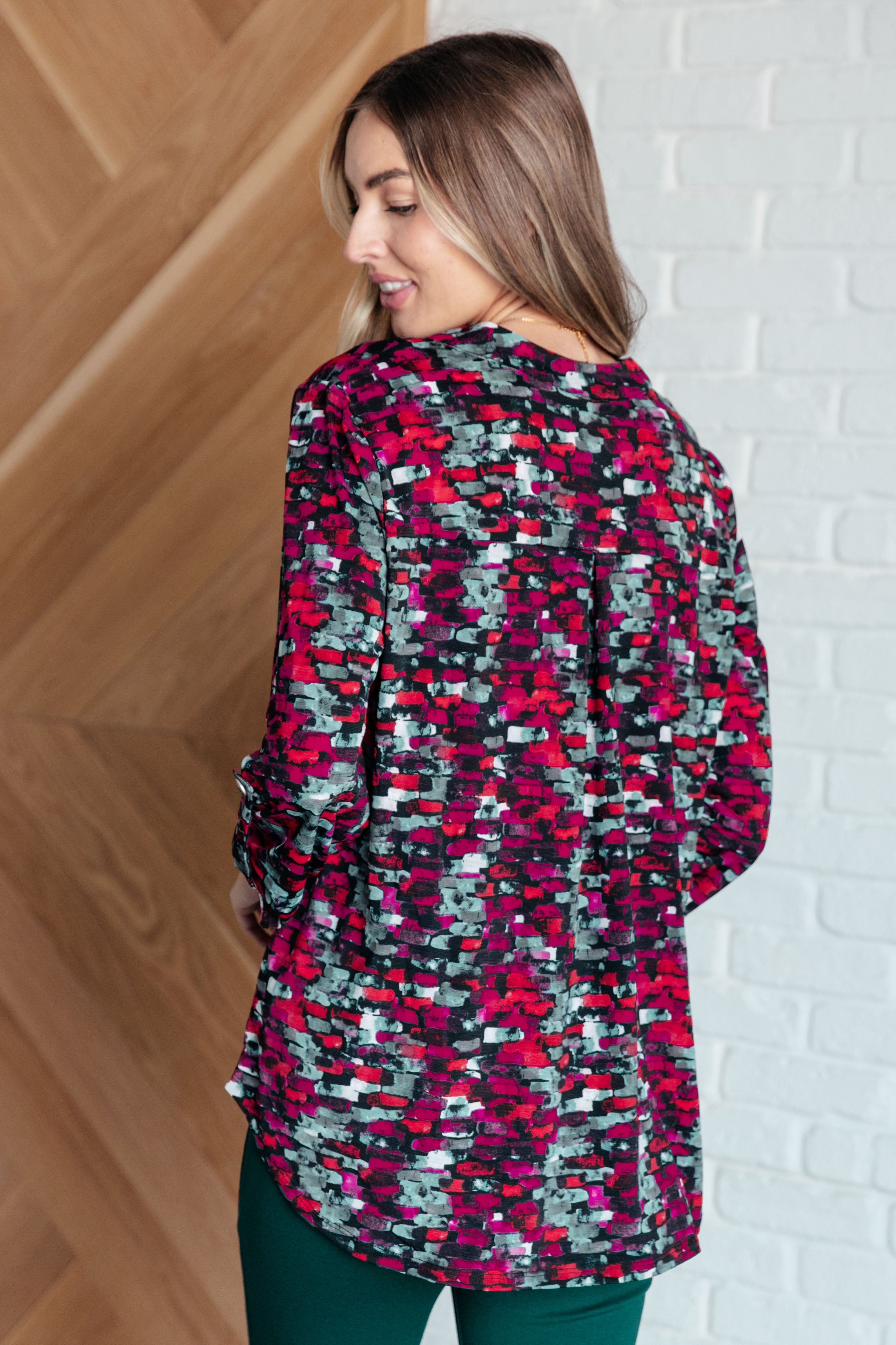 Lizzy Top - Black & Grey Abstract Print Women's Fashion Blouse | Perfect for Casual Outings, Office Wear & Date Nights