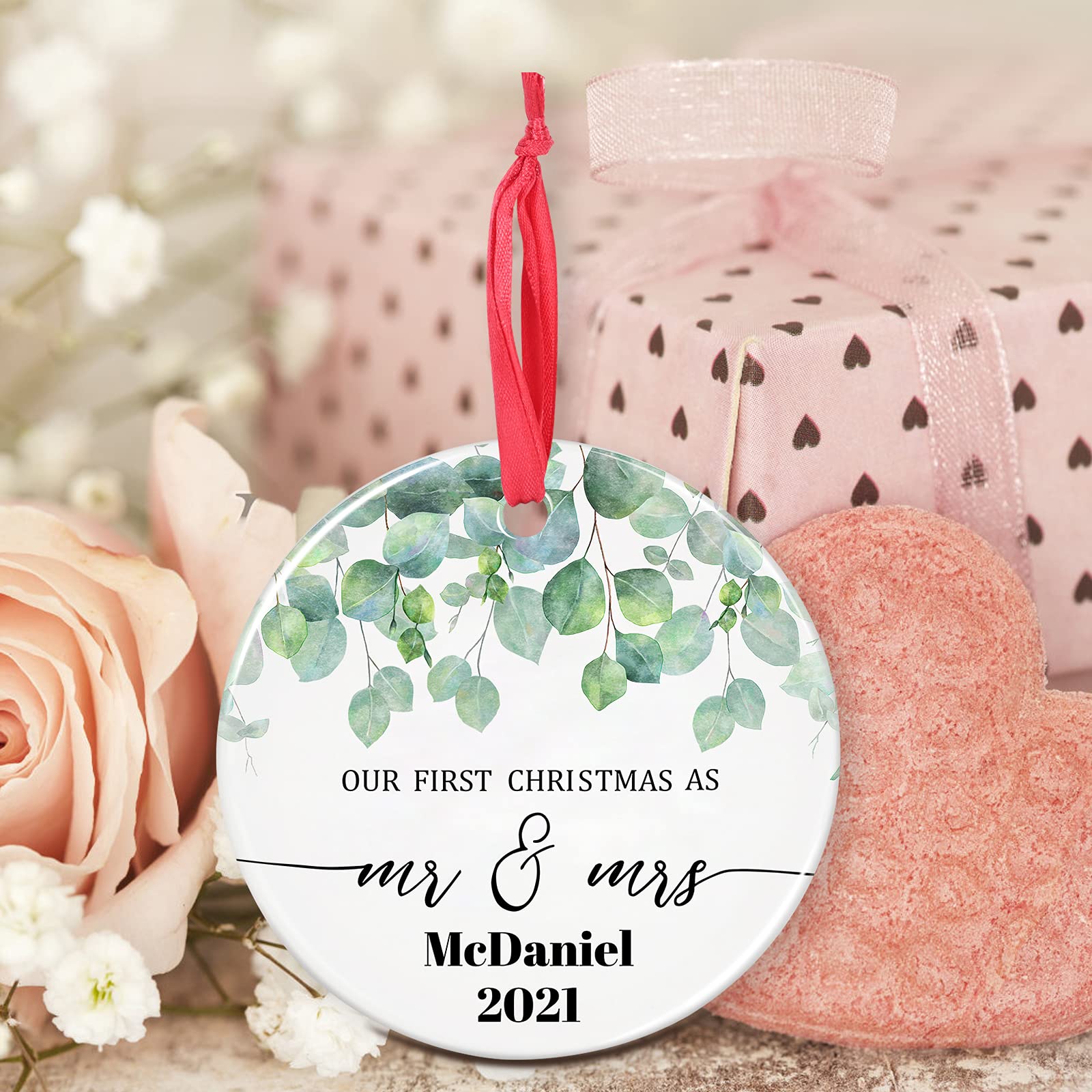 Personalized Mr and Mrs Christmas Ornaments - Custom Engraved Our First Christmas Ornament, Just Married Wedding Gift for Couples - Perfect for Bridal Shower, Anniversary & Holiday Decor