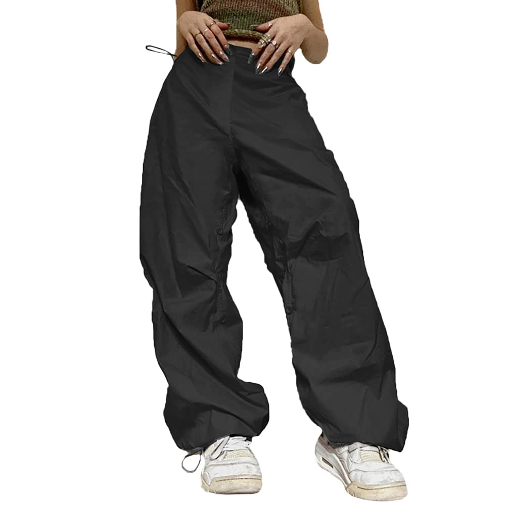 ODIZLI Women's Baggy Cargo Pants with Pockets - Drawstring Low Waist Loose Fit Hip Hop Casual Sweatpants | Y2K Streetwear for Women | Perfect for Street Style, Lounge Wear & Urban Fashion Outfits