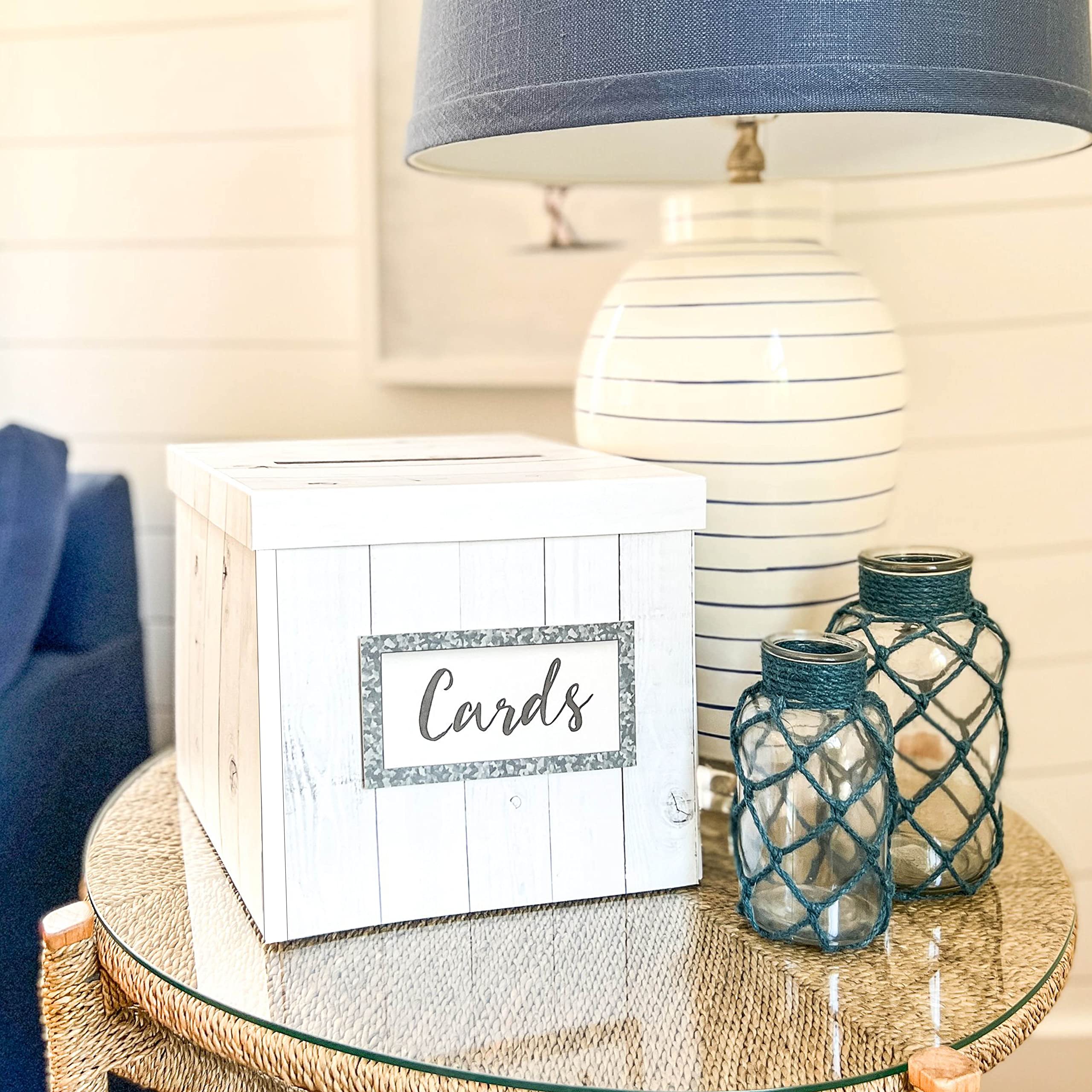 Kate Aspen White Rustic Wood Wedding Card Box & Money Gift Holder - Farmhouse Decor for Wedding Reception, Bridal Shower, Birthday Party - Unique Rustic Home Decor for Special Events
