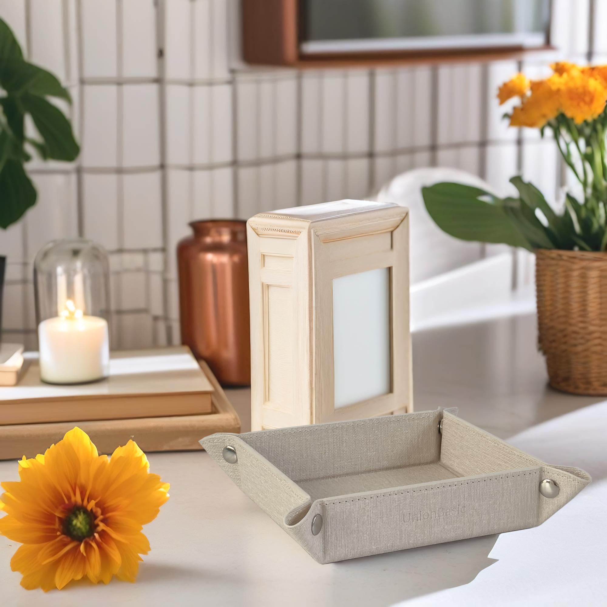 UnionBasic Valet Tray - Jewelry Organizer for Rings, Watches & Earrings | Entryway Catchall for Keys, Coins & Change | Nightstand & Bedside Organizer | Electronic Gadgets Tray | Beige | Perfect for Home Decor & Gift Giving