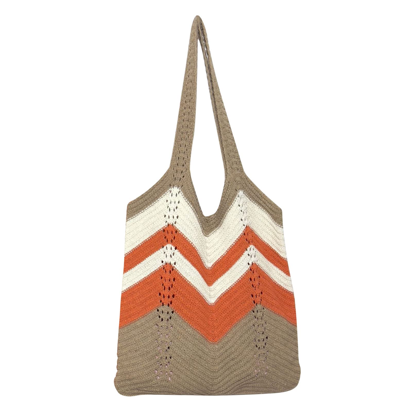 Crochet Hobo Shoulder Bag for Women - Aesthetic Khaki Tote for Shopping & Travel