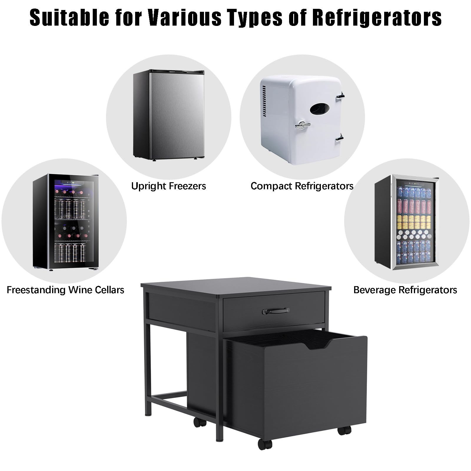 GDLF Heavy Duty Mini Fridge Stand with Storage & Rolling Cabinet - 220LBS Capacity Tabletop for Dorm, Apartment, Office, Bedroom - Perfect for Small Spaces & Beverage Organization