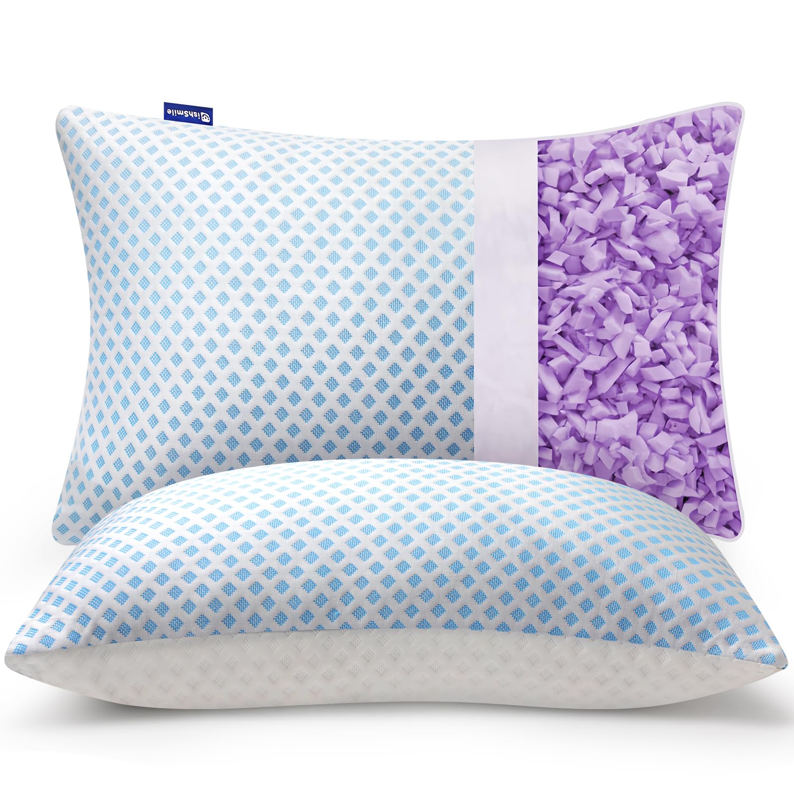 Cooling Pillows Queen Size 2 Pack - Shredded Memory Foam Pillows for Side, Back & Stomach Sleepers | Soft Firm Bed Pillow with Hypoallergenic Zipper Cover | Adjustable & Breathable 20x30 Inches | Perfect for Hot Sleepers & Night Sweat Relief