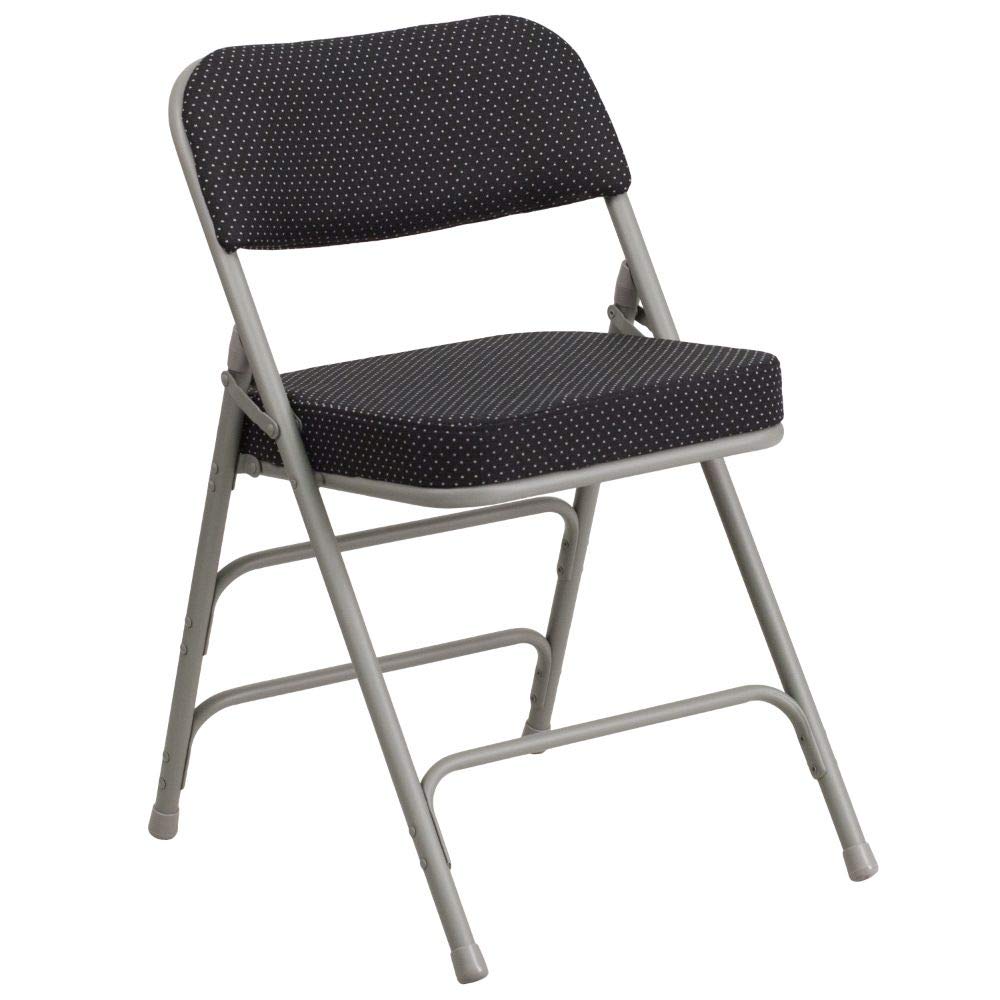Premium Black Pin-Dot Fabric Metal Folding Chairs (Pack of 4) - Hercules Series with Curved Triple Braced & Double Hinged Design for Events, Parties, and Home Use