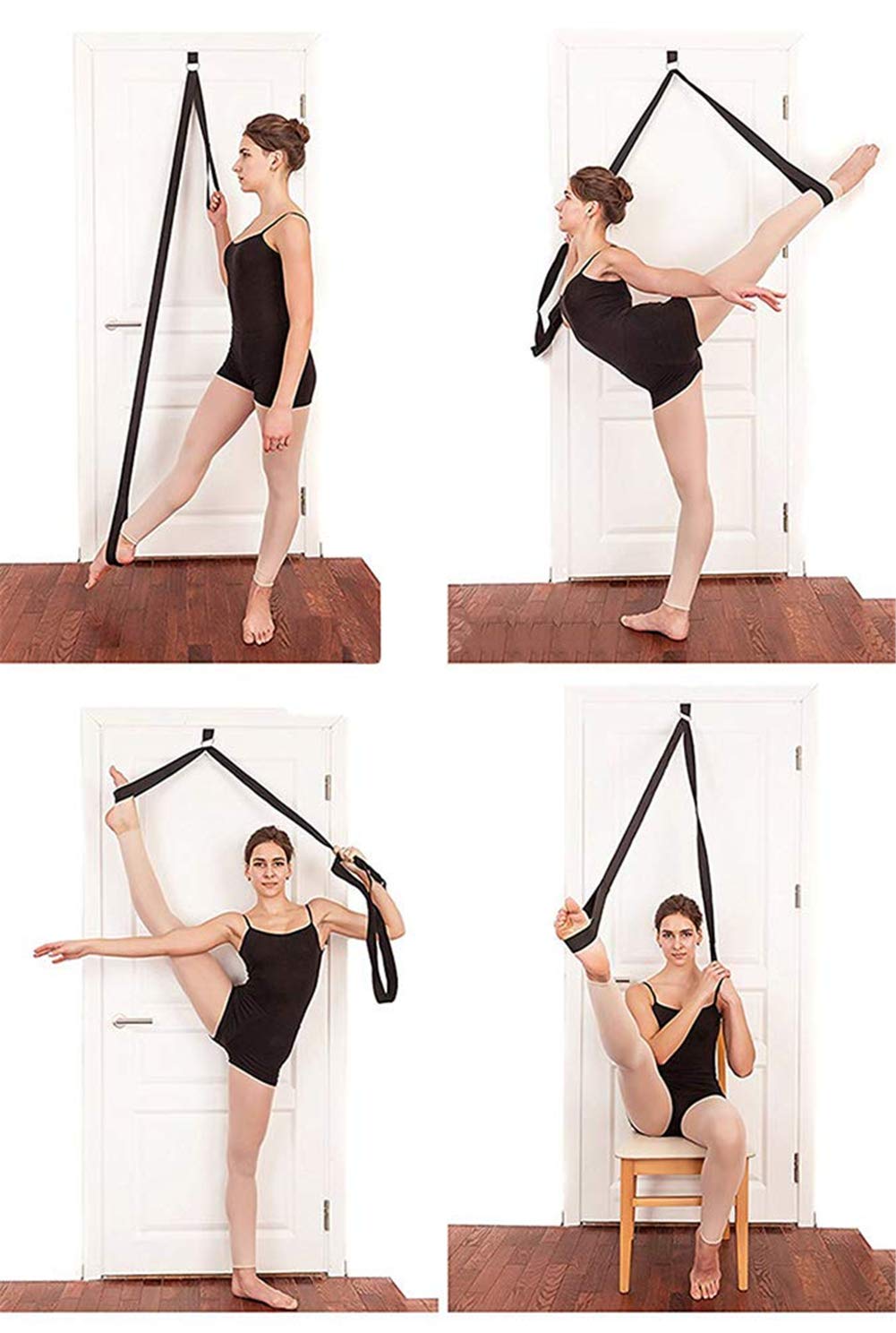 Adjustable Leg Stretching Strap with Door Anchor - Yoga Flexibility Trainer for Ballet, Dance, Cheerleading & Gymnastics - Home Workout Equipment for Splits Training & Leg Stretching Exercises (Ideal for Yoga, Pilates, Dance Practice & Home Fitness)