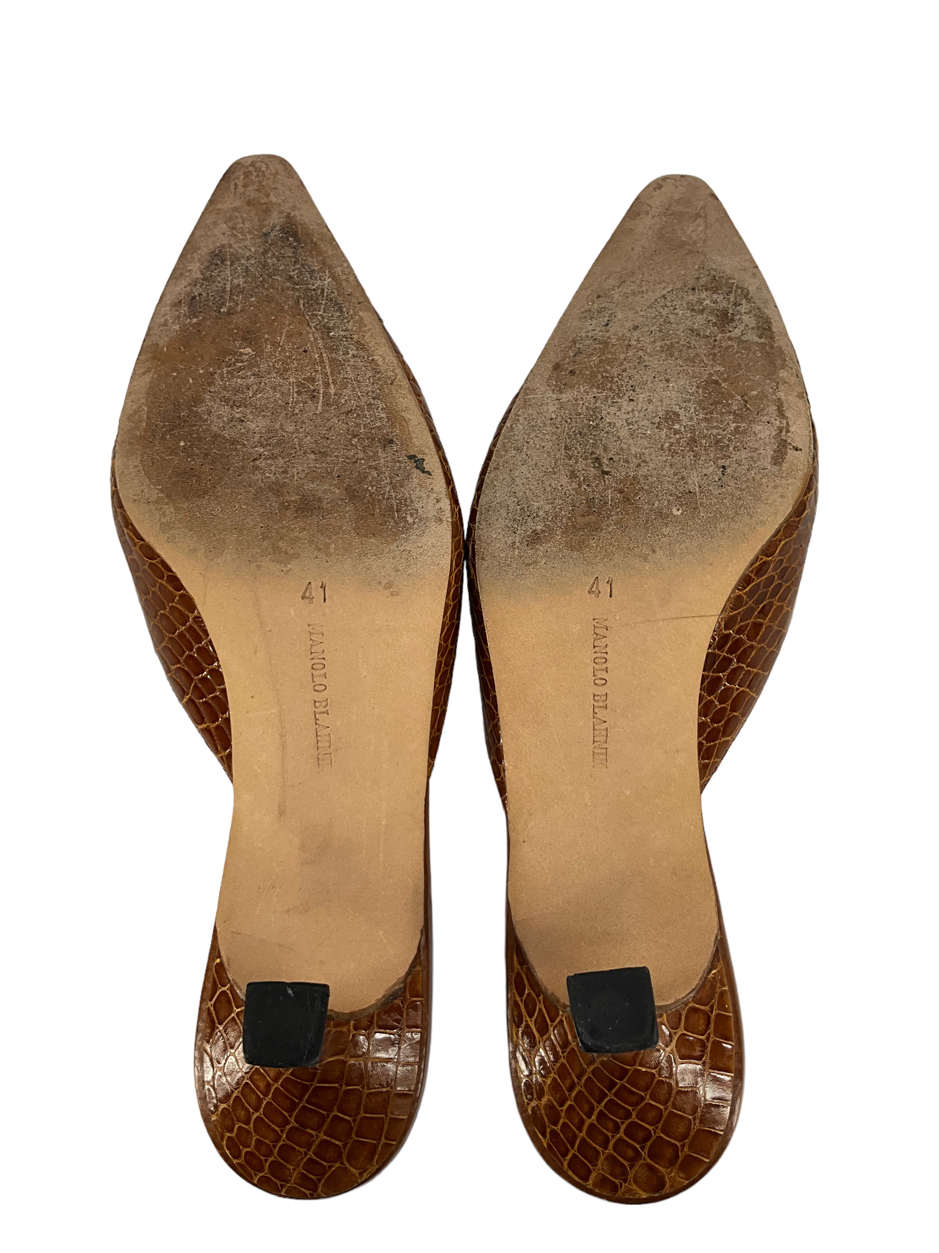Manolo Blahnik Brown Alligator Leather Mules - Women's Size 11 US (EU 42) - Luxury Designer Slip-On Shoes for Women | Perfect for Office, Cocktail Parties & Special Occasions
