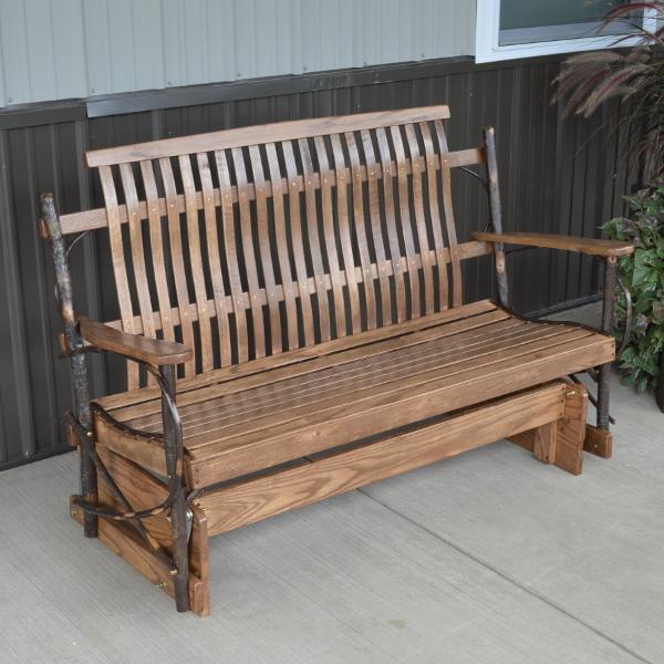 Premium Hickory Wood Porch Glider Swing - Outdoor Patio Rocking Bench for Garden, Deck & Backyard Relaxation | Weather-Resistant & Comfortable Seating