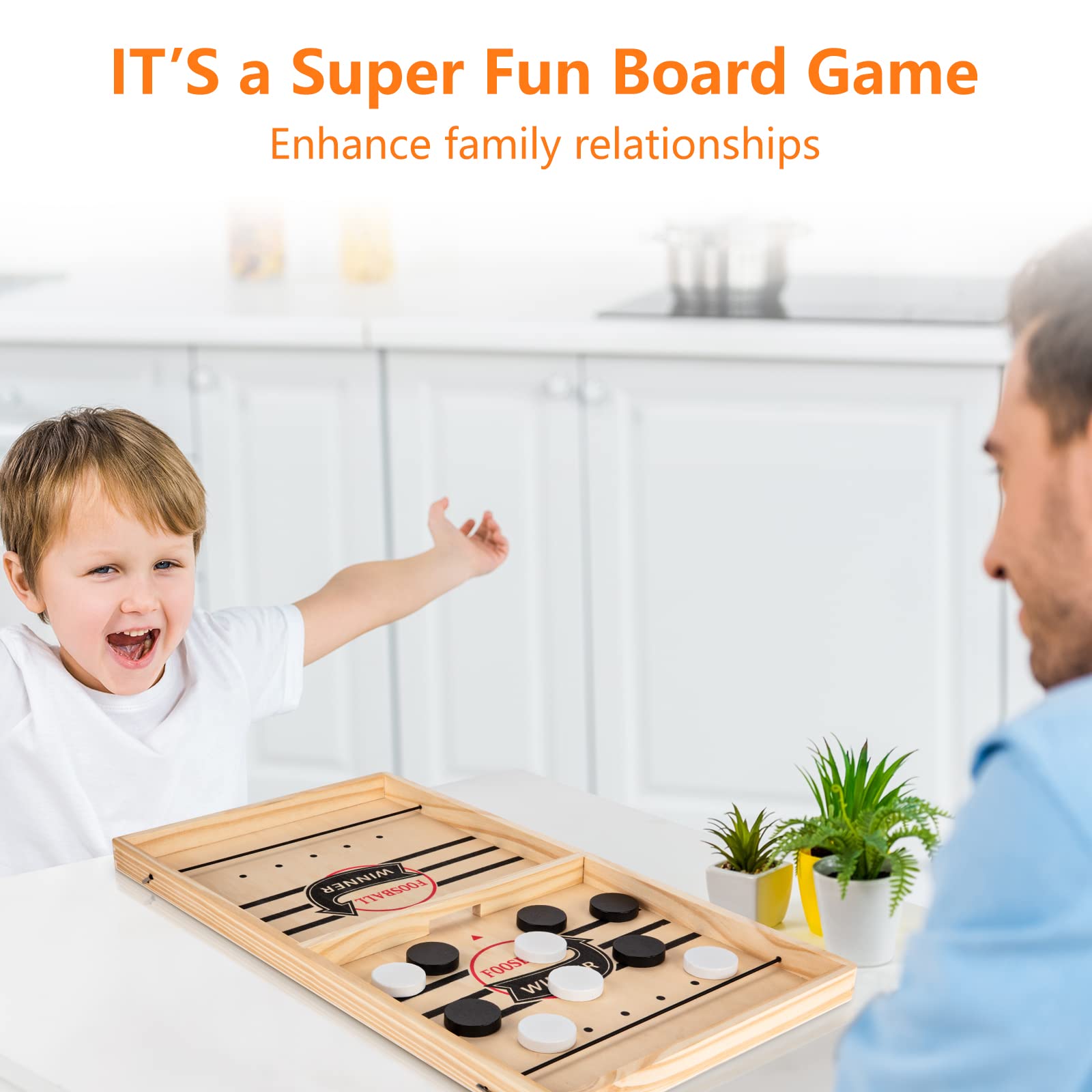 Large Sling Puck Game Set - Fast-Paced Wooden Hockey Tabletop Battle Game for Kids & Adults - Perfect for Family Game Nights, Parties & Indoor Entertainment