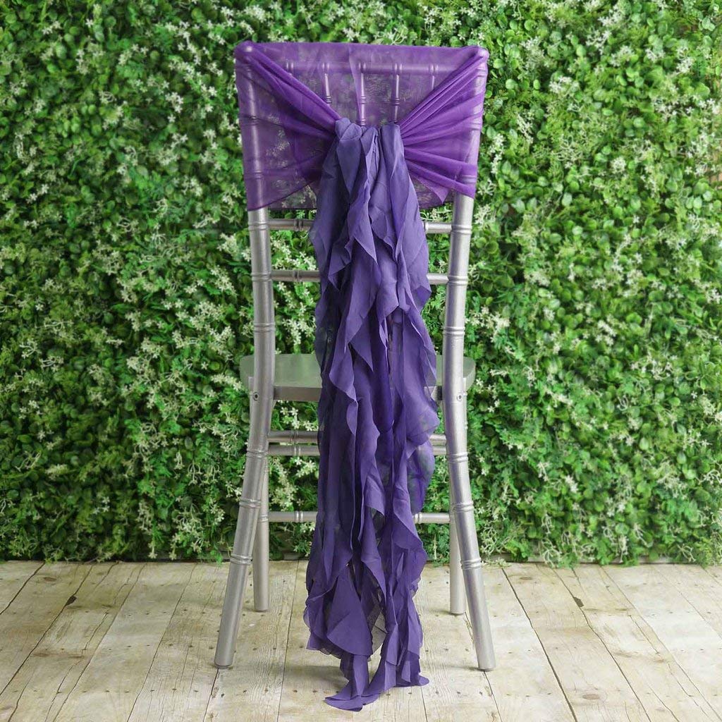 50 Premium Purple Curly Chiffon Chair Covers with Sashes - Elegant Wedding, Party & Ceremony Decorations - Perfect for Reception, Banquet & Special Events
