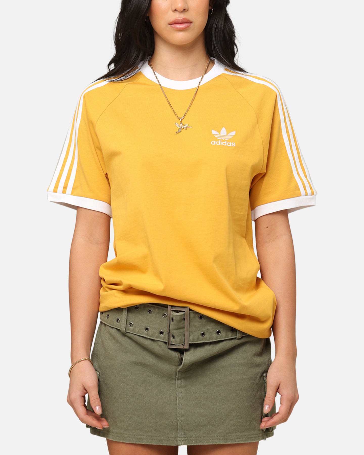 Adidas Originals 3-Stripes Classic T-Shirt for Men - Yellow Cotton Crewneck Tee - Casual Streetwear & Gym Workout Shirt