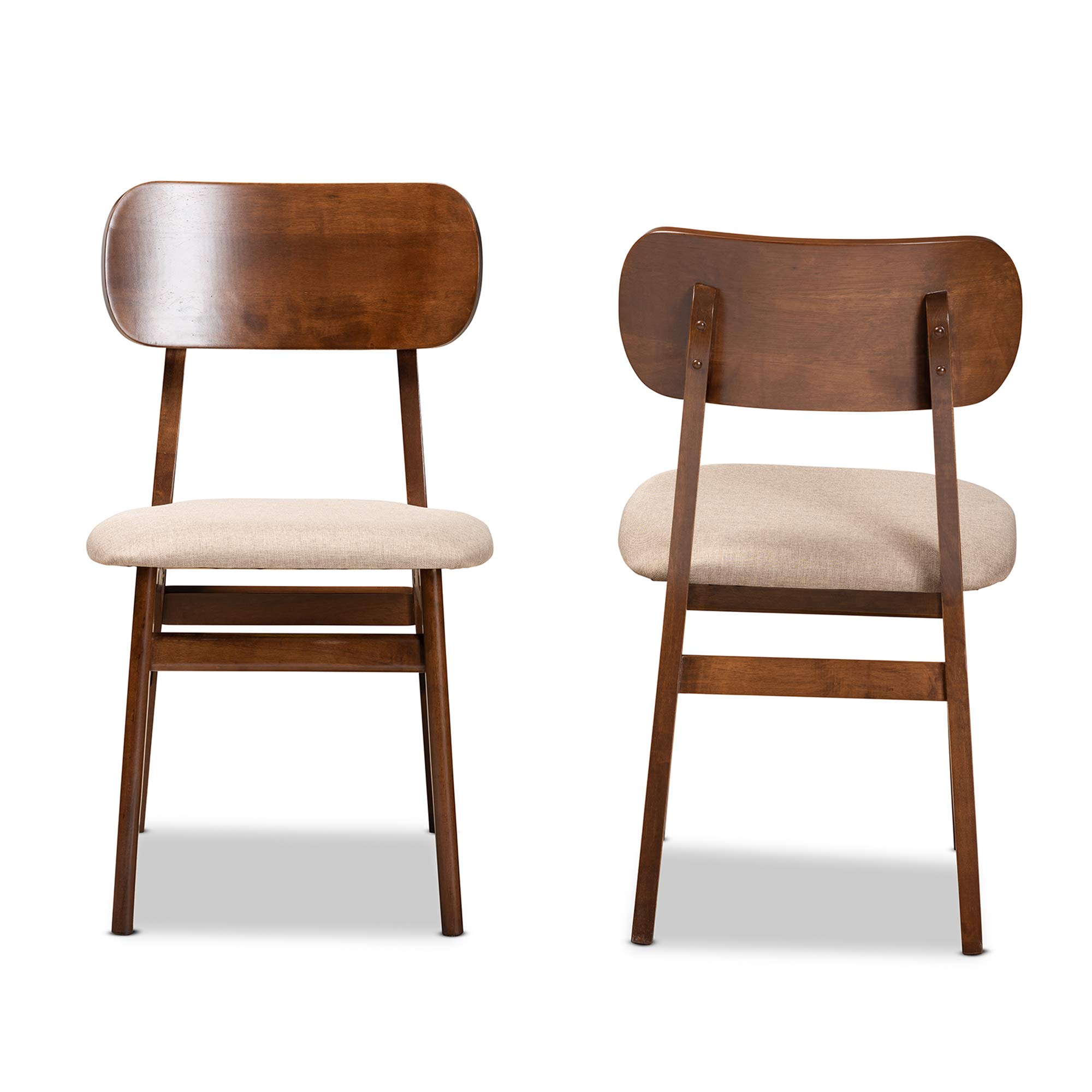 Baxton Studio Euclid 2-Piece Dining Chair Set - Sand Fabric Upholstered Seats with Walnut Brown Wood Frame - Modern Kitchen & Dining Room Furniture for Home Decor
