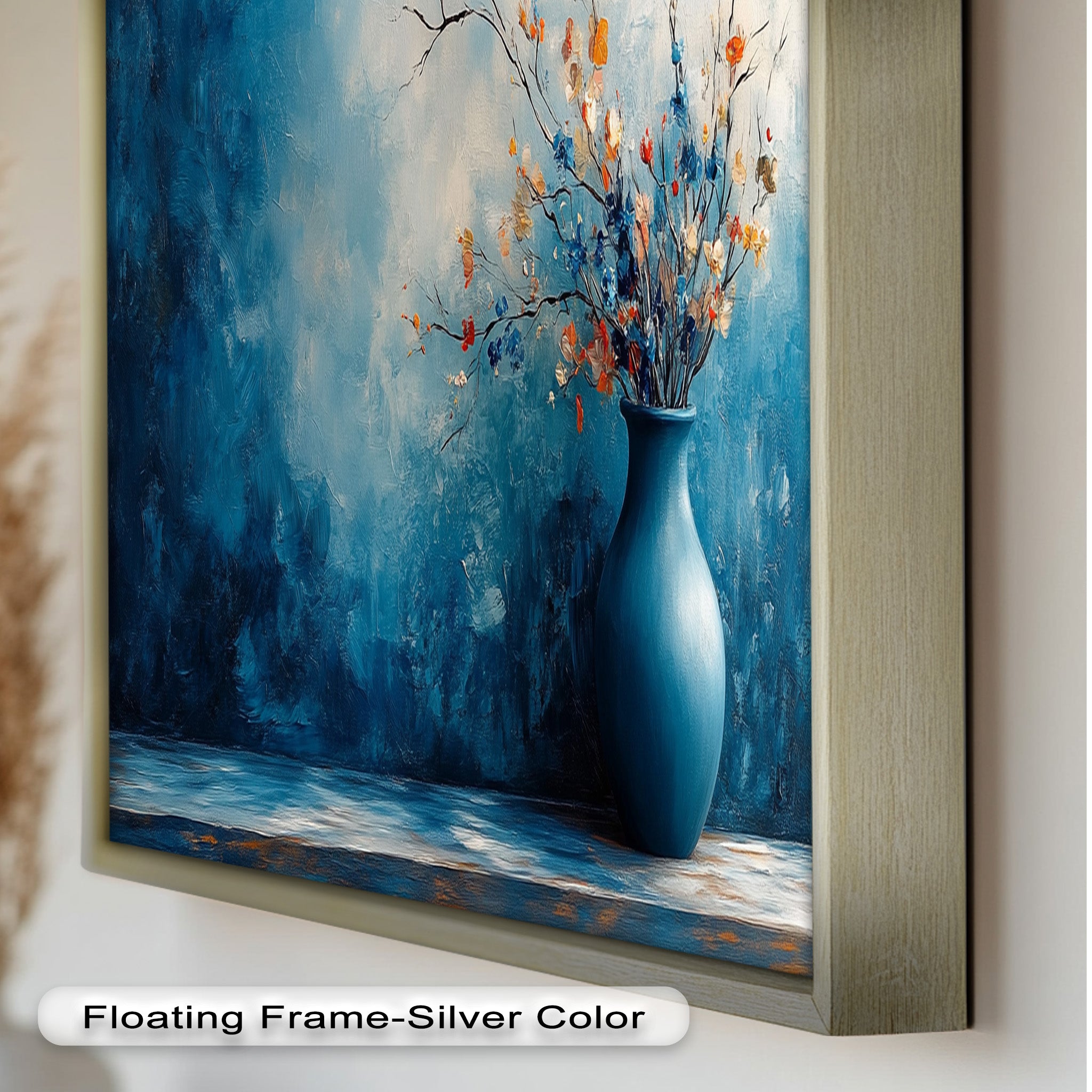 Blue Harmony Vase - Modern Floral Arrangement Oil Painting for Home Decor | Elegant Wall Art for Living Room, Bedroom & Office
