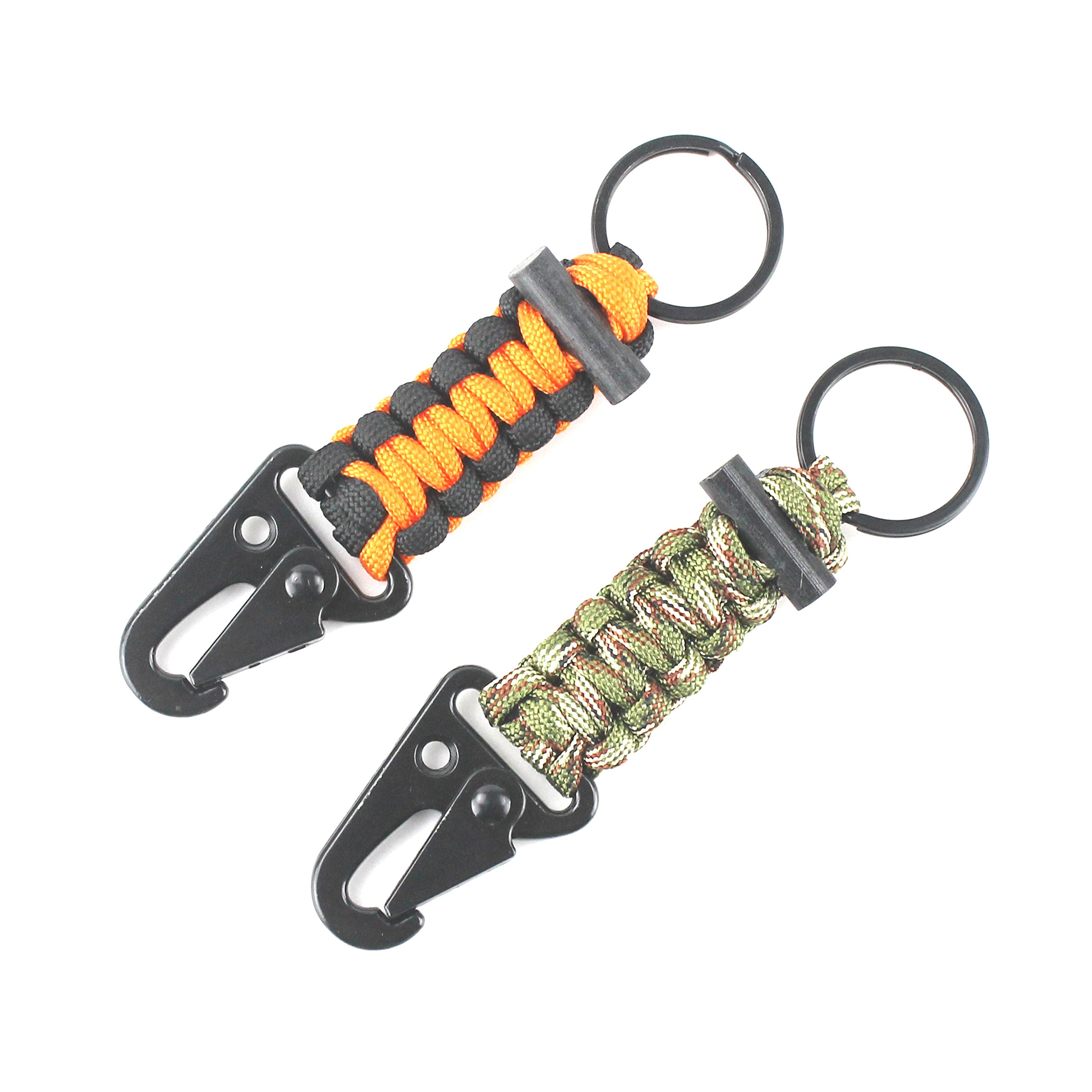 Paracord Keychain Carabiner 2PCS Pack - Heavy Duty Survival Paracord Lanyard with Fire Starter for Outdoor Camping, Hiking & Emergency Preparedness