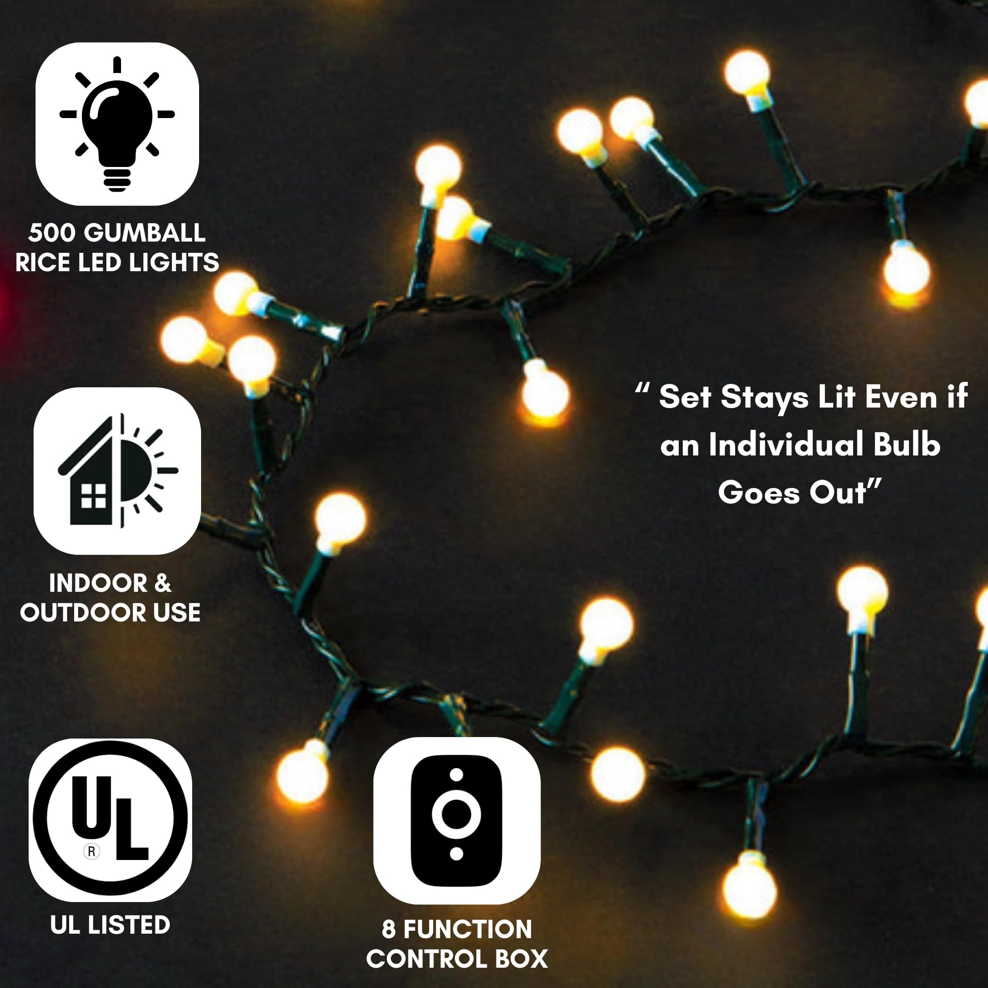 500L Holiday Bright LED String Lights - Indoor/Outdoor Waterproof Rice Lights with Green Cord & White Frost Bulbs for Christmas Tree, Party, Garden, Wedding Decoration