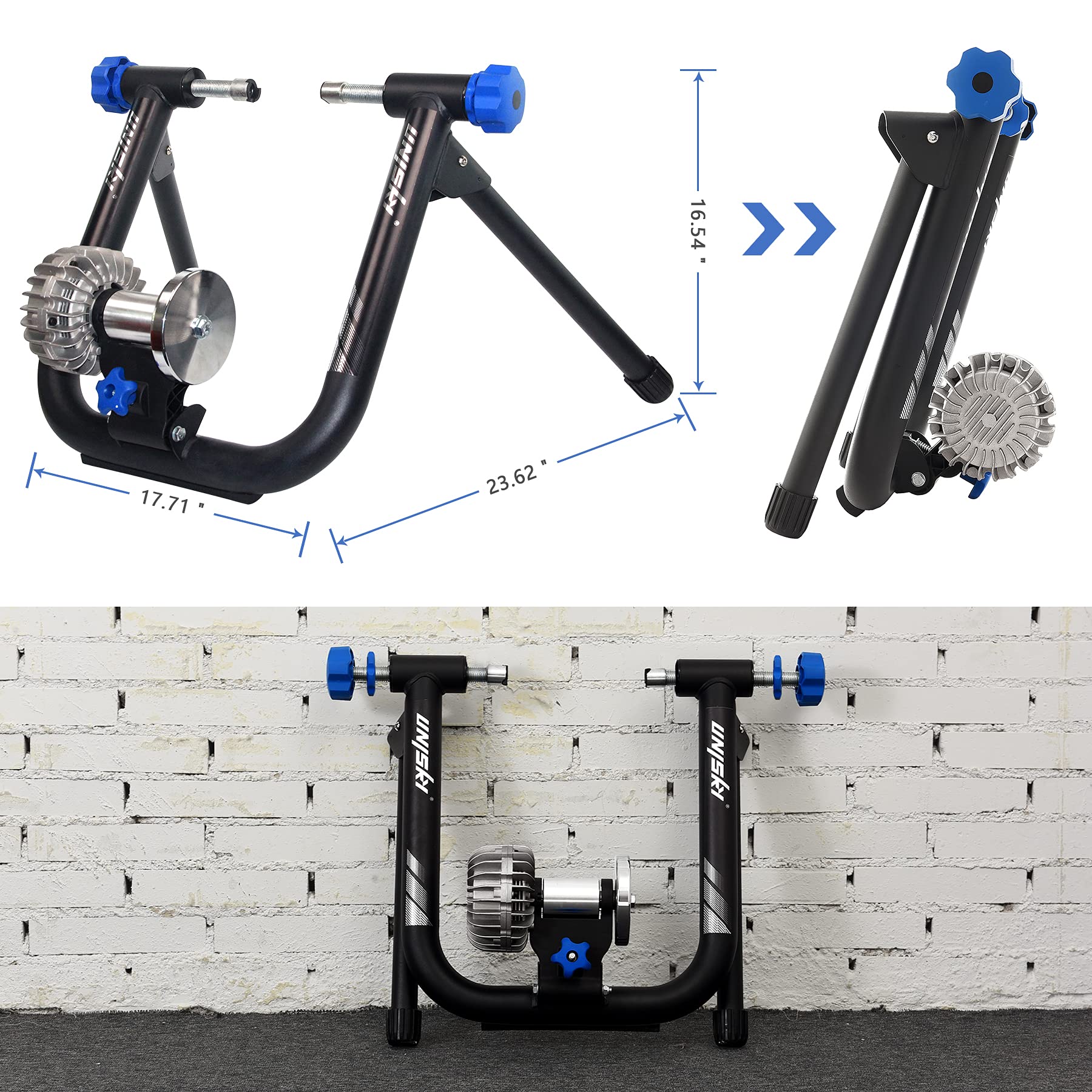 Unisky Indoor Bike Trainer Stand - Magnetic Resistance, Noise Reduction, Fits 26-28 Inch & 700C Wheels - Perfect for Home Workouts, Cycling Training & Fitness