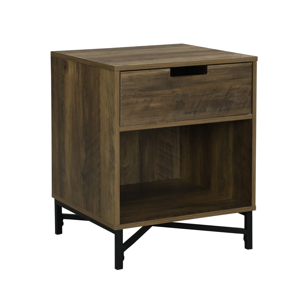 Addi Solid Wood Nightstand with Drawer - Walnut Bedside Table for Bedroom, Living Room, or Office Storage