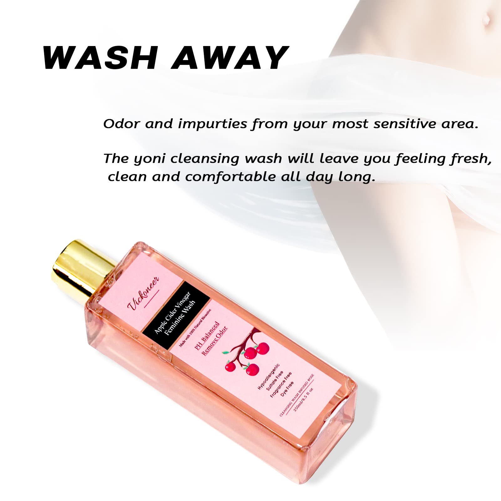 Vickoneer Intimate Yoni Wash for Women - pH Balanced Feminine Wash with Apple Cider Vinegar, Gentle Daily Cleanser for Vaginal Odor Control & Hygiene, 250ml/8.5 fl oz - Perfect for Daily Use, Post-Workout Refresh & Sensitive Skin Care
