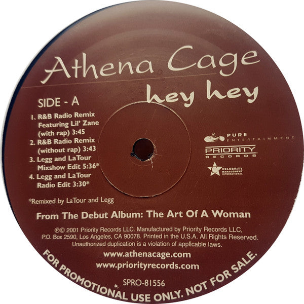Athena Cage - Hey Hey Priority Records Vinyl LP SPRO81556 - Classic R&B Music for Collectors & Music Lovers - Perfect for Home Listening & DJ Sets