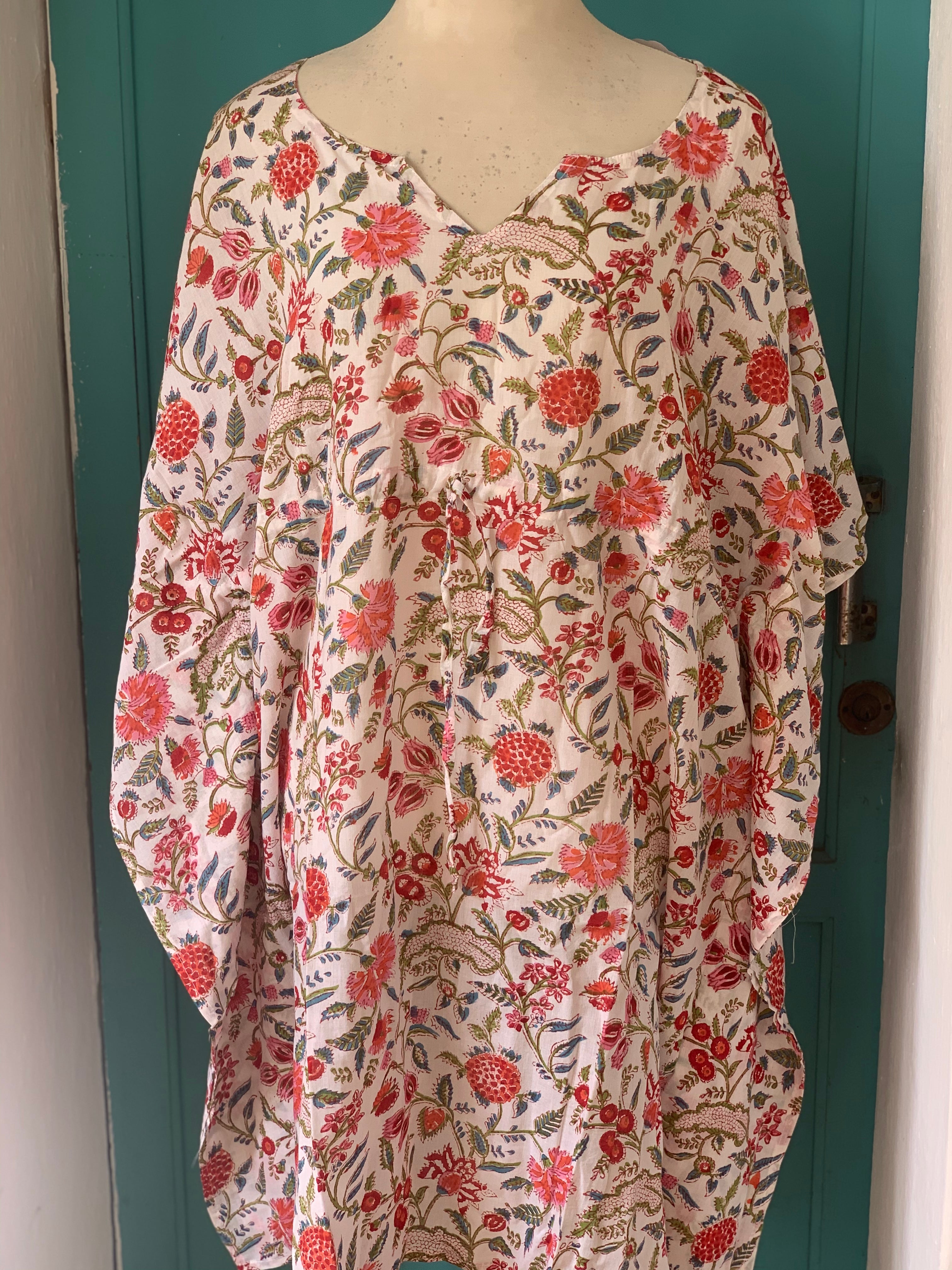 Stylish Short Kaftan Dress - Free Size Happy Block Print Design - Perfect for Beach, Vacation & Summer Outfits