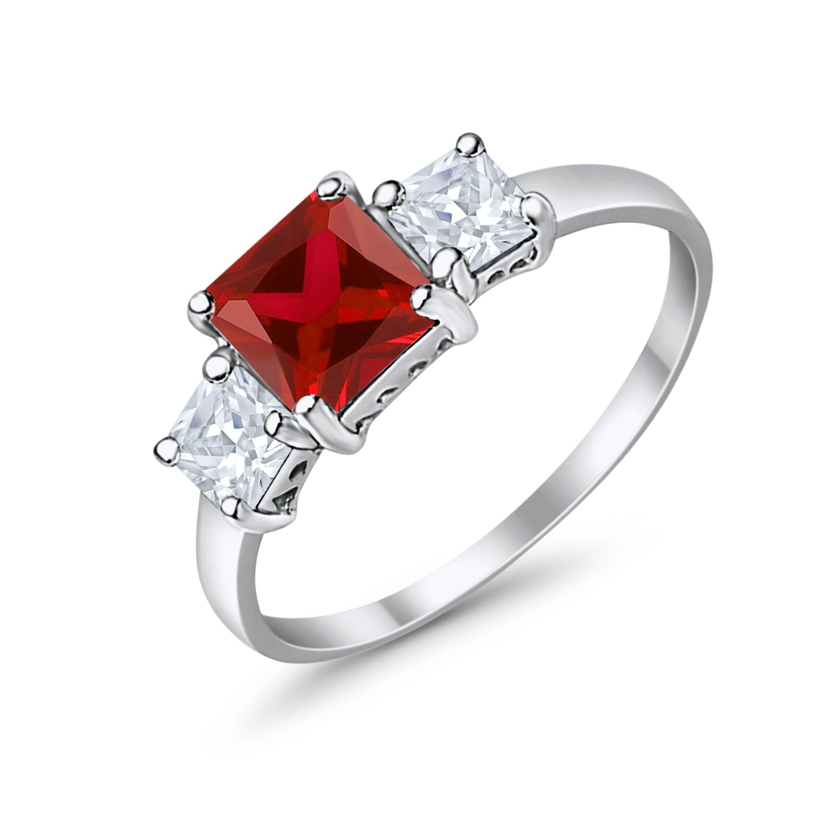 3 Stone Princess Cut Cubic Zirconia Ring - 925 Sterling Silver Fashion Jewelry for Women - Perfect for Weddings, Anniversaries & Special Occasions