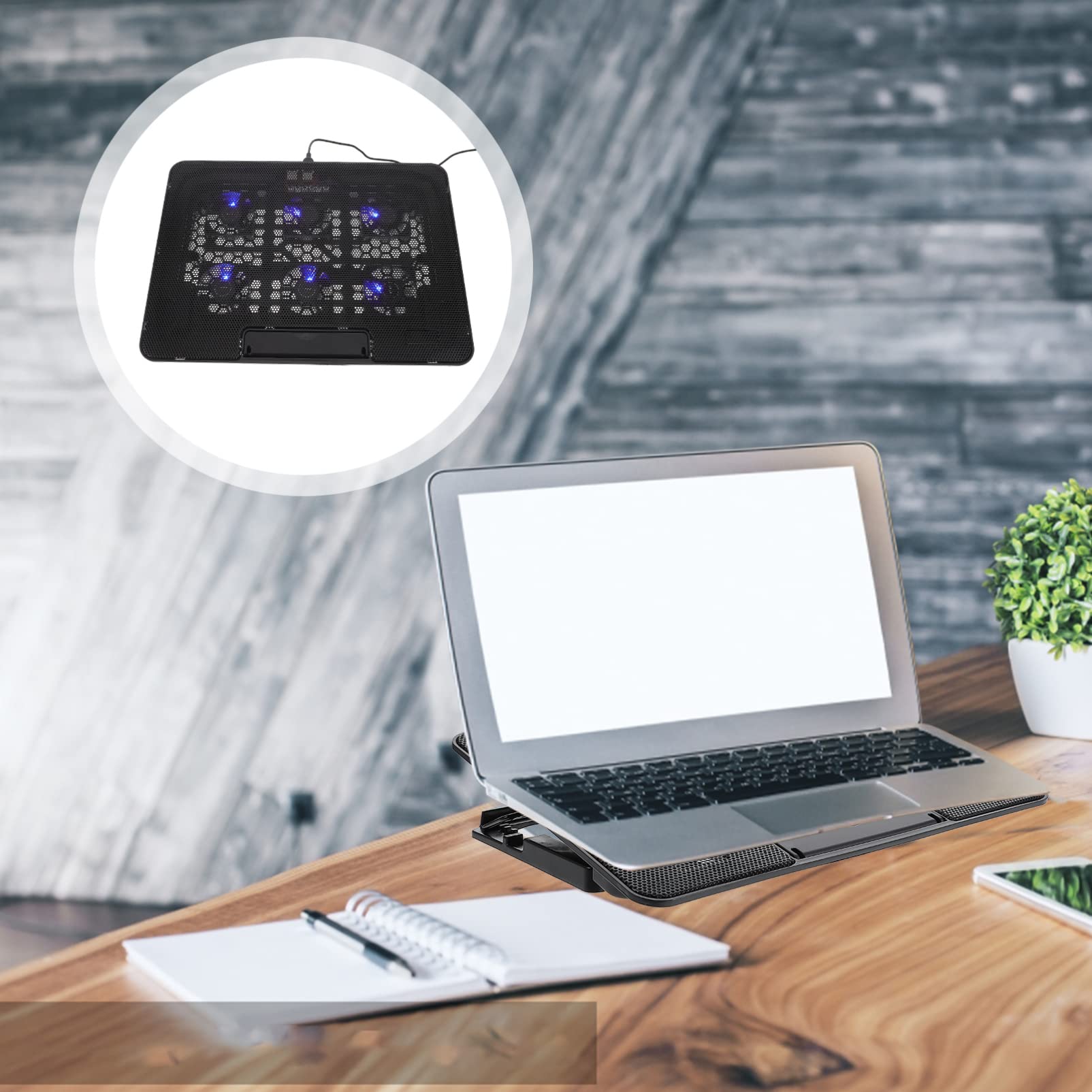 Portable Laptop Cooling Pad with Fan - Adjustable Laptop Stand with Exhaust Cooling System, Plastic Base for Desk Use, Ideal for Gaming, Office, and Home Workspaces