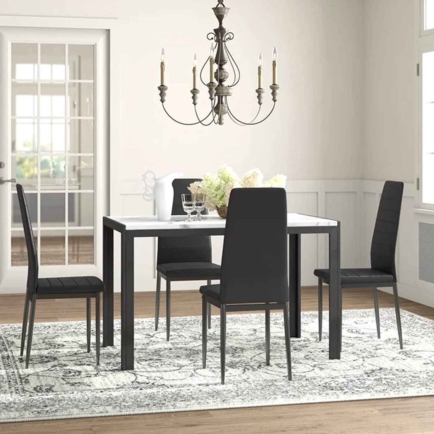 DKLGG 5-Piece Modern Dining Table Set for 4 - Faux Marble Kitchen Table with 4 Chairs, Space-Saving Home Furniture for Small Apartments | Perfect for Family Dinners, Entertaining Guests & Compact Living Spaces