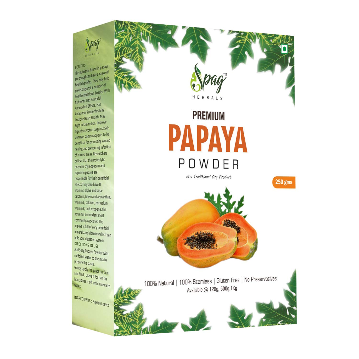 Organic Papaya Leaf Powder 250g - Skin Brightening Face Mask, Pigmentation Control & Hair Care Treatment | Natural Herbal Remedy for Glowing Skin & Healthy Hair | DIY Beauty & Wellness at Home