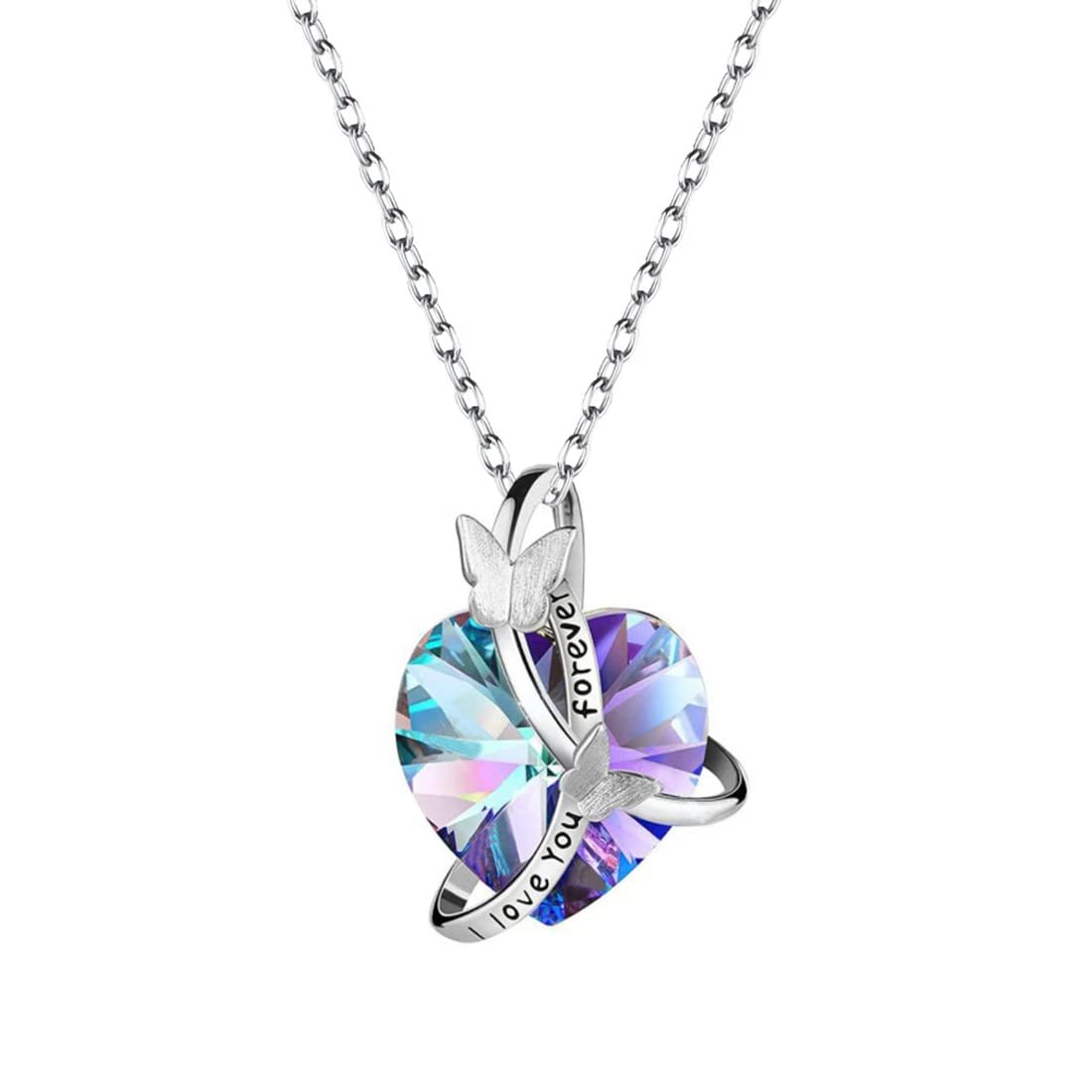 **Elegant Yellow Chimes Pendant Necklace for Women & Girls – Blue Crystal Heart Butterfly Pendant with Silver Tone Chain | Perfect Birthday Gift for Girls, Anniversary Gift for Wife (Purple Heart Pendant Option) | Ideal for Parties, Weddings & Everyday Wear**