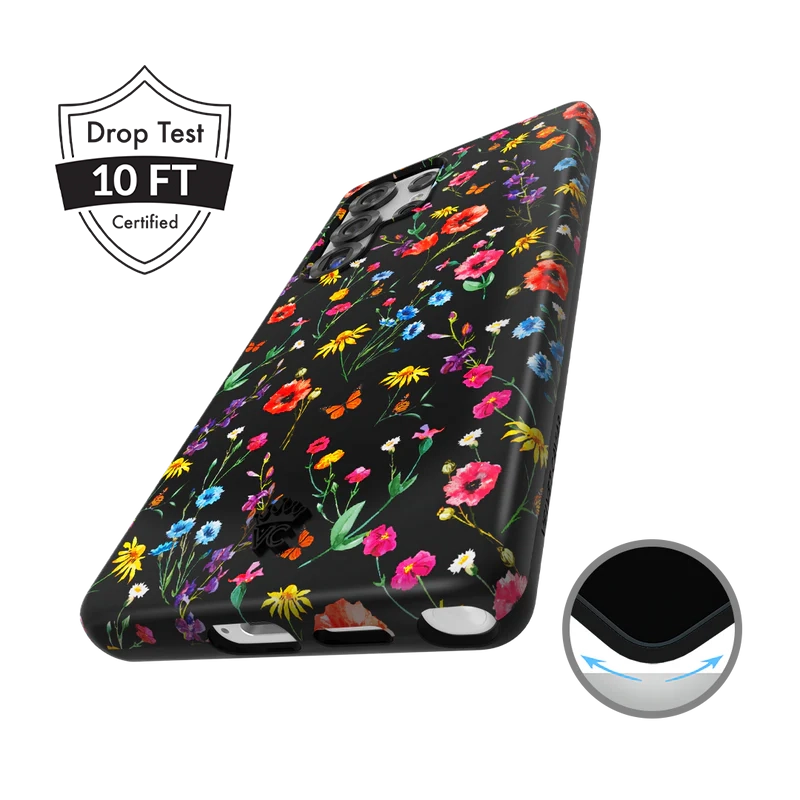 Samsung Galaxy Phone Case with Black Wildflower Design - Durable Protective Cover for Everyday Use, Travel & Outdoor Activities
