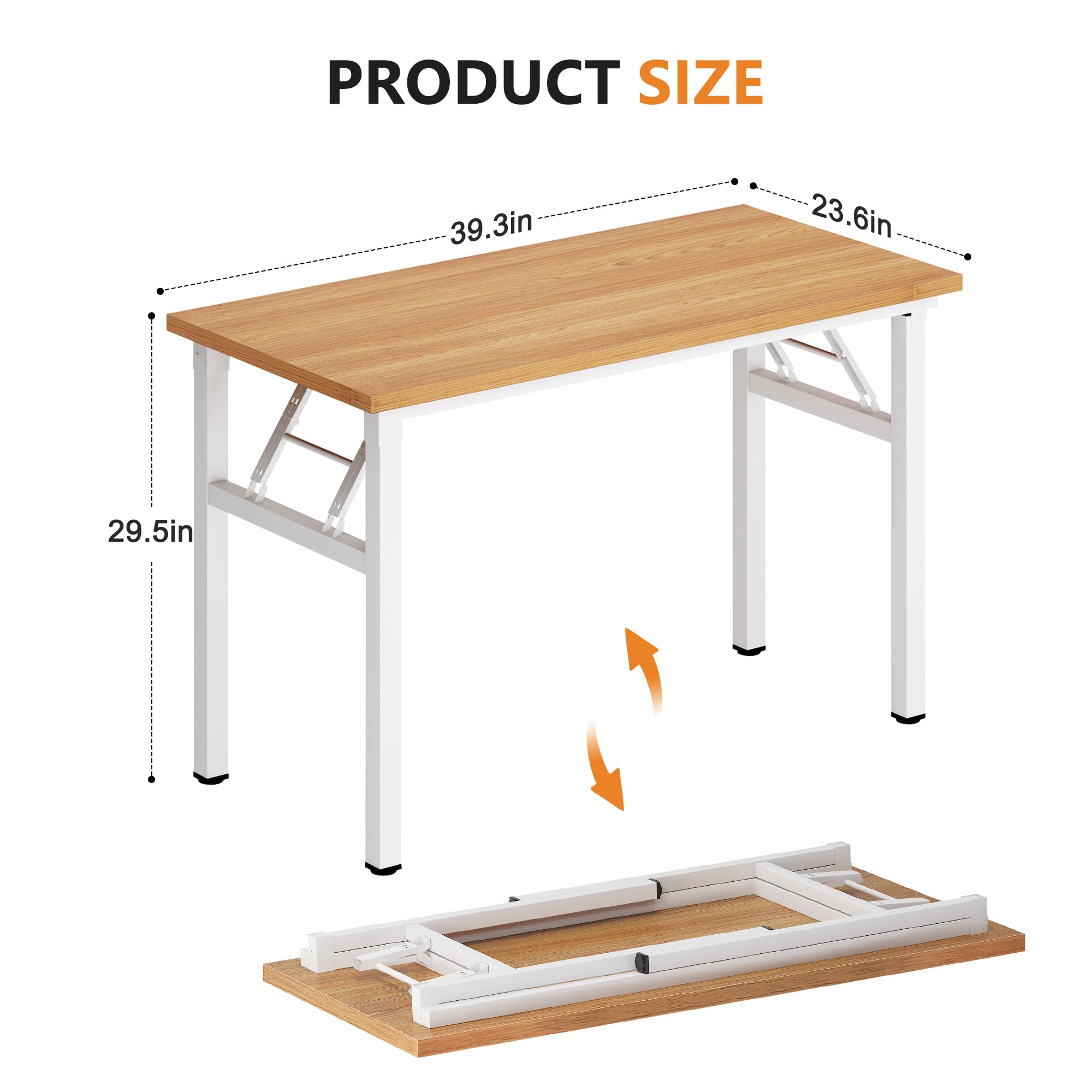 DlandHome 39 Inch Folding Table - Portable Computer Desk for Home Office, Conference & Study | Sturdy Teak & White Finish | Fully Assembled | Ideal for Small Spaces, Dorms & Workstations (Model: DND-ND5-100TW)