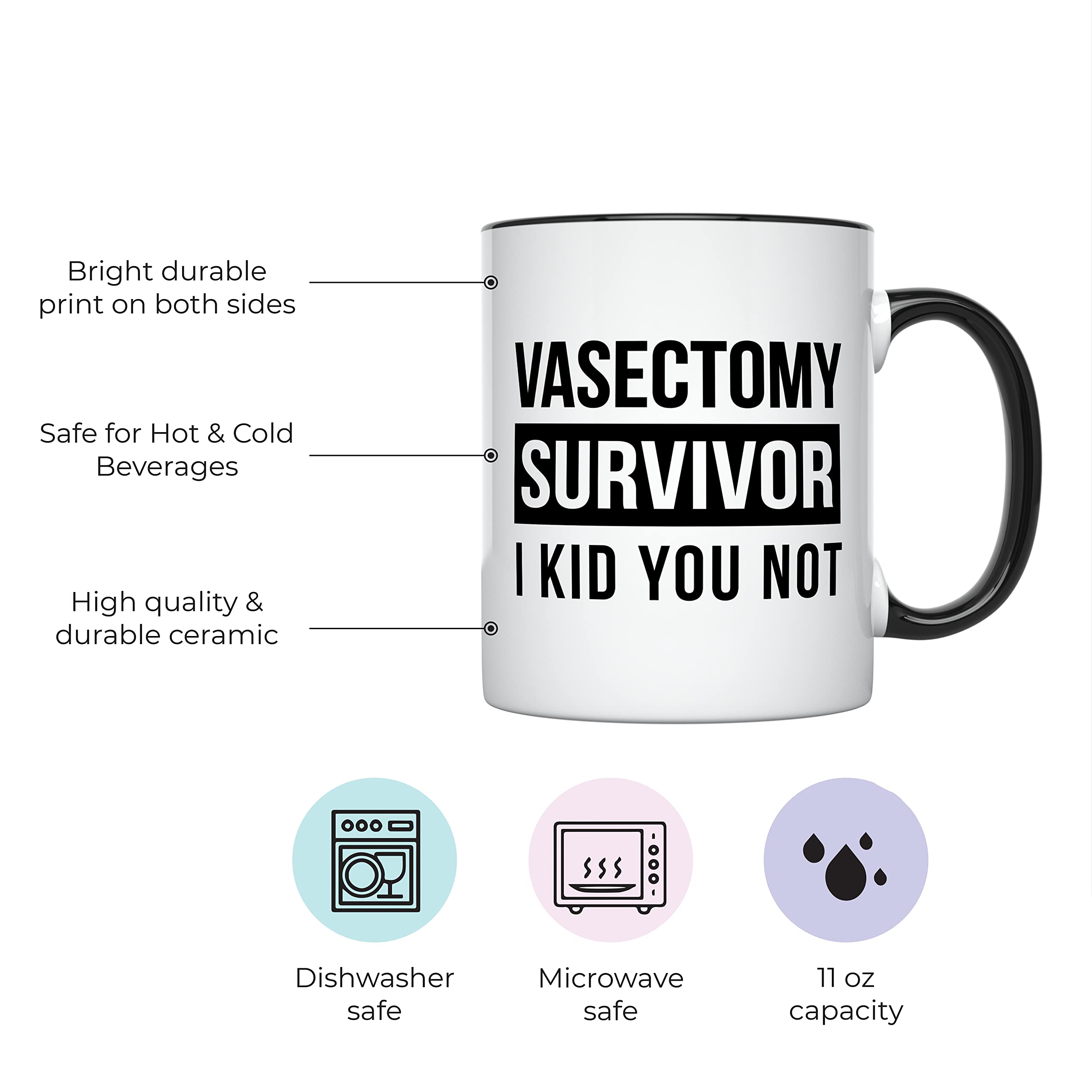 YouNique Designs Vasectomy Coffee Mug for Men - 11oz Funny Gag Gift, Get Well Present for Vasectomy Recovery - Perfect for Post-Surgery Humor & Coffee Lovers (Black Handle) - Great for Hospital Recovery, Office Use & Gift Giving