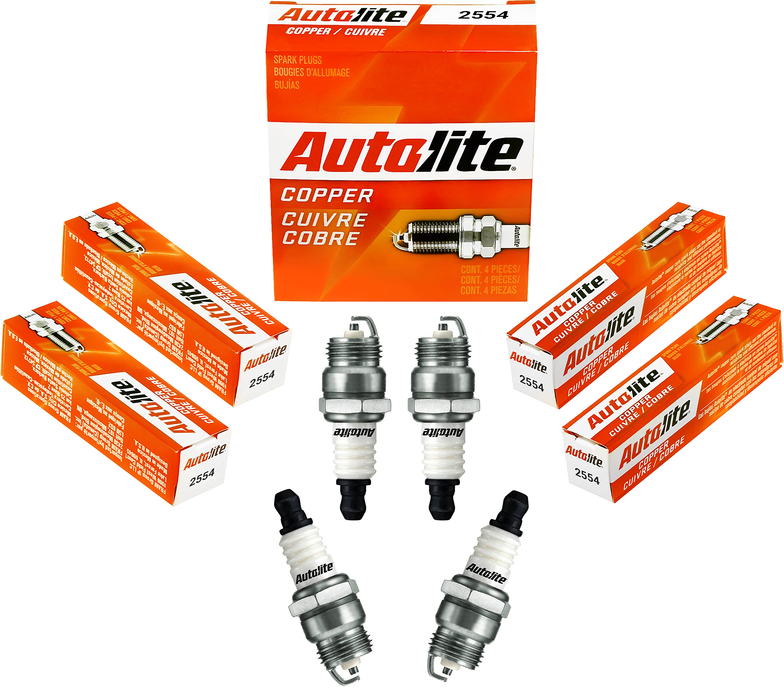 Autolite 2554 Copper Non-Resistor Spark Plugs - 4 Pack for Ford, Chevy & Dodge Vehicles - High Performance Replacement Spark Plugs for Smooth Engine Operation - Perfect for DIY Auto Repair & Engine Maintenance